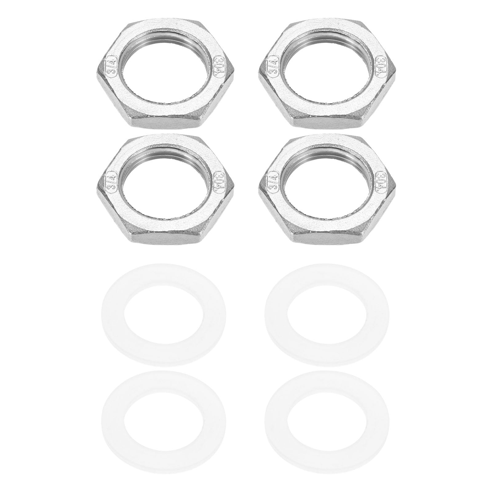 M METERXITY Hex Lock Nut (G 3/4 Inch Female Thread) 4 PCS - 304 Stainless Steel Pipe Fitting Locknuts & with Silicone Washer, Apply to Kitchen Sink Plumbing/Bathroom Basin