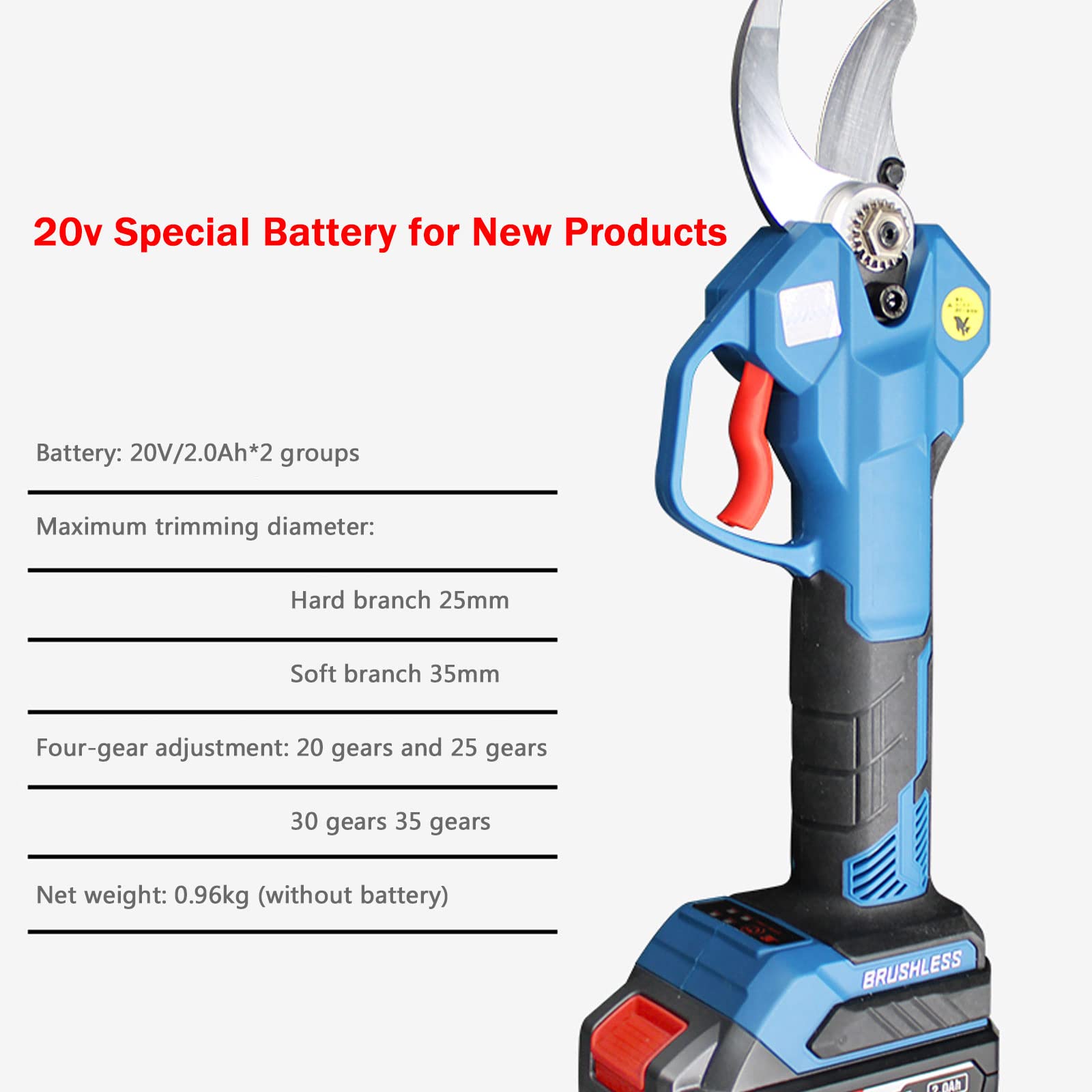 Tijeras de Podar Eléctricas Inalámbricas con 2 Piezas Recargables de 2000 Mah con Batería de Litio y Herramientas a Juego, Cortador de Rama Eléctrico Profesional con 35mm de Diámetro de Corte