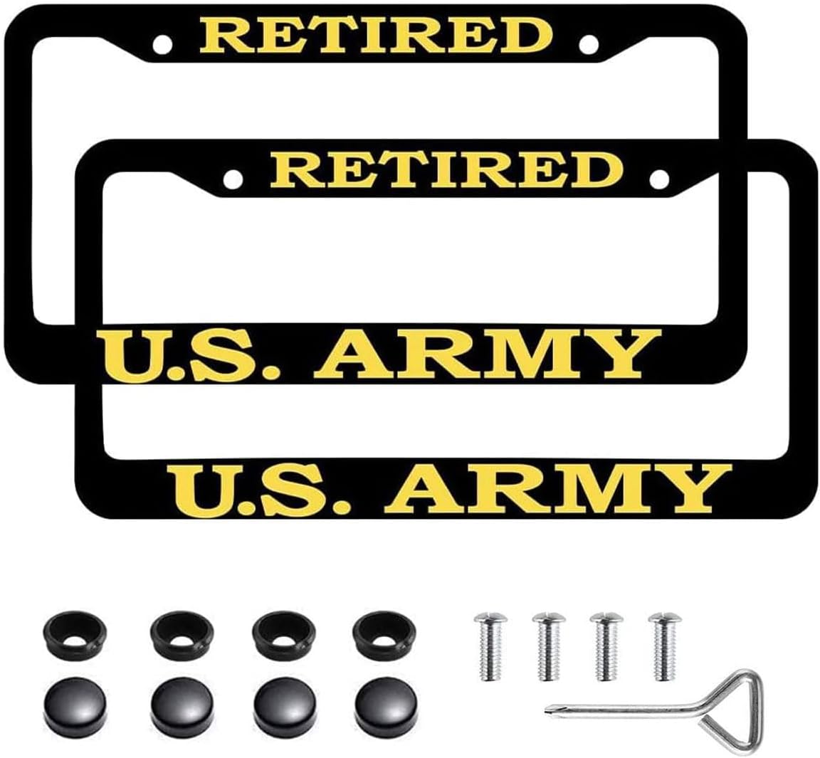 2 PCS for US Army License Plate Frames,Black Aluminum America Veteran License Plate Holder for Army Retired License Plate Protection with Screw Set