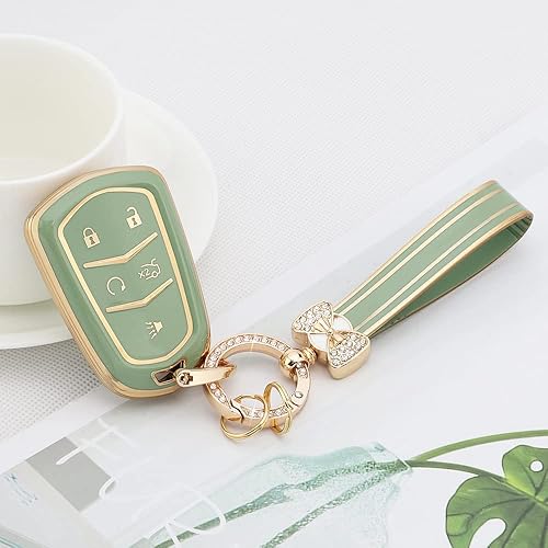 Miniatura 2 de PIFOOG Funda de TPU para llavero de coche, protector de llavero de protección verde grande con borde dorado grande, Borde dorado verde y grande