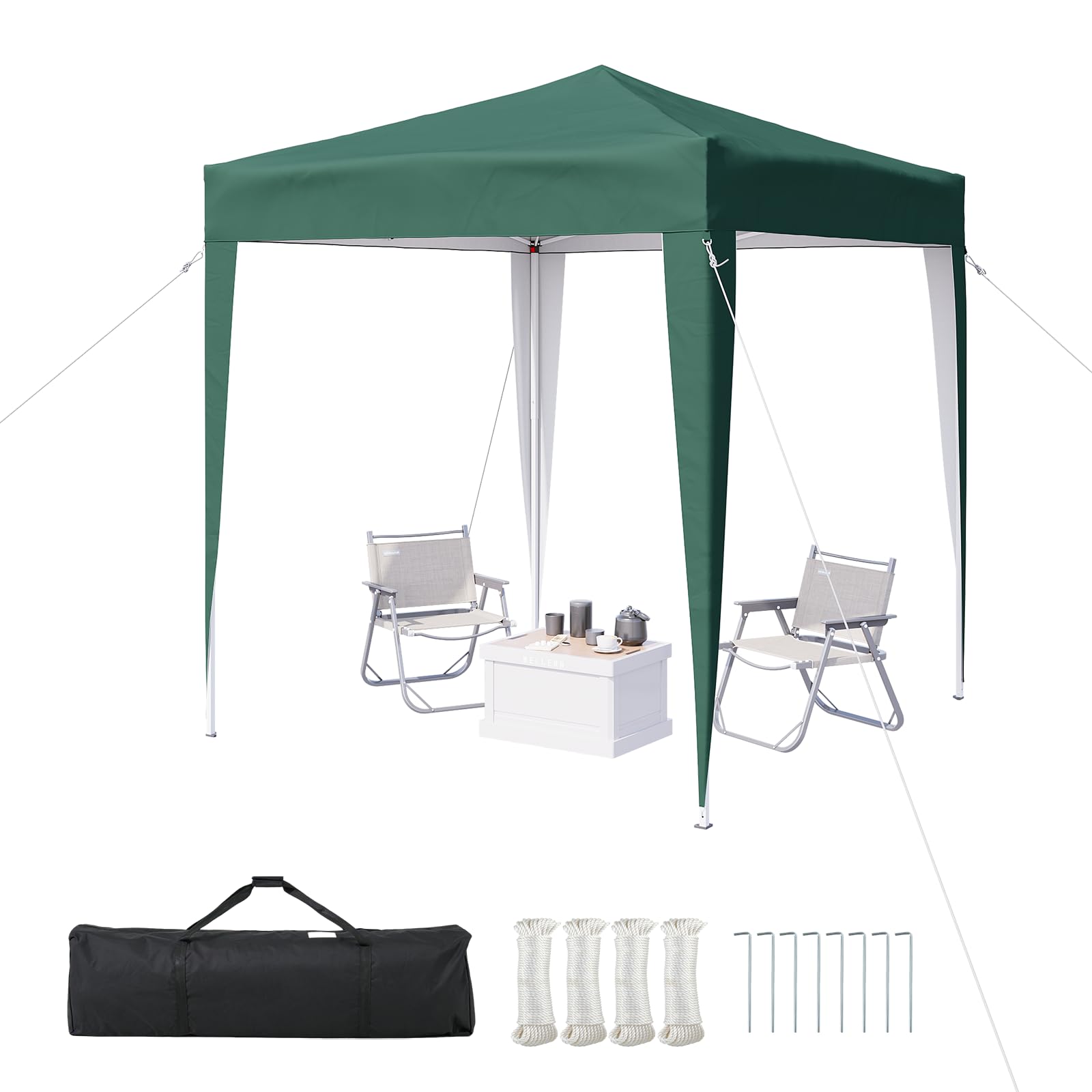 Aoxun Pop Up Pavillon 2x2m Wasserdicht, Metallrahmen-Schutzzelt, Höhe Verstellbar, Faltpavillon 2x2 mit Tragetasche für Camping Party, Grün