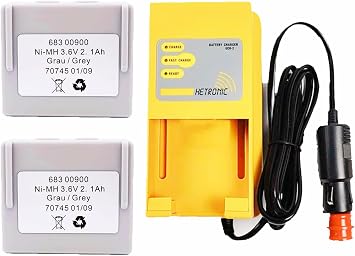 Hetronic UCH-2 Battery Charger + 2 Pack 68300900 Battery 3.6V, 2100mAh