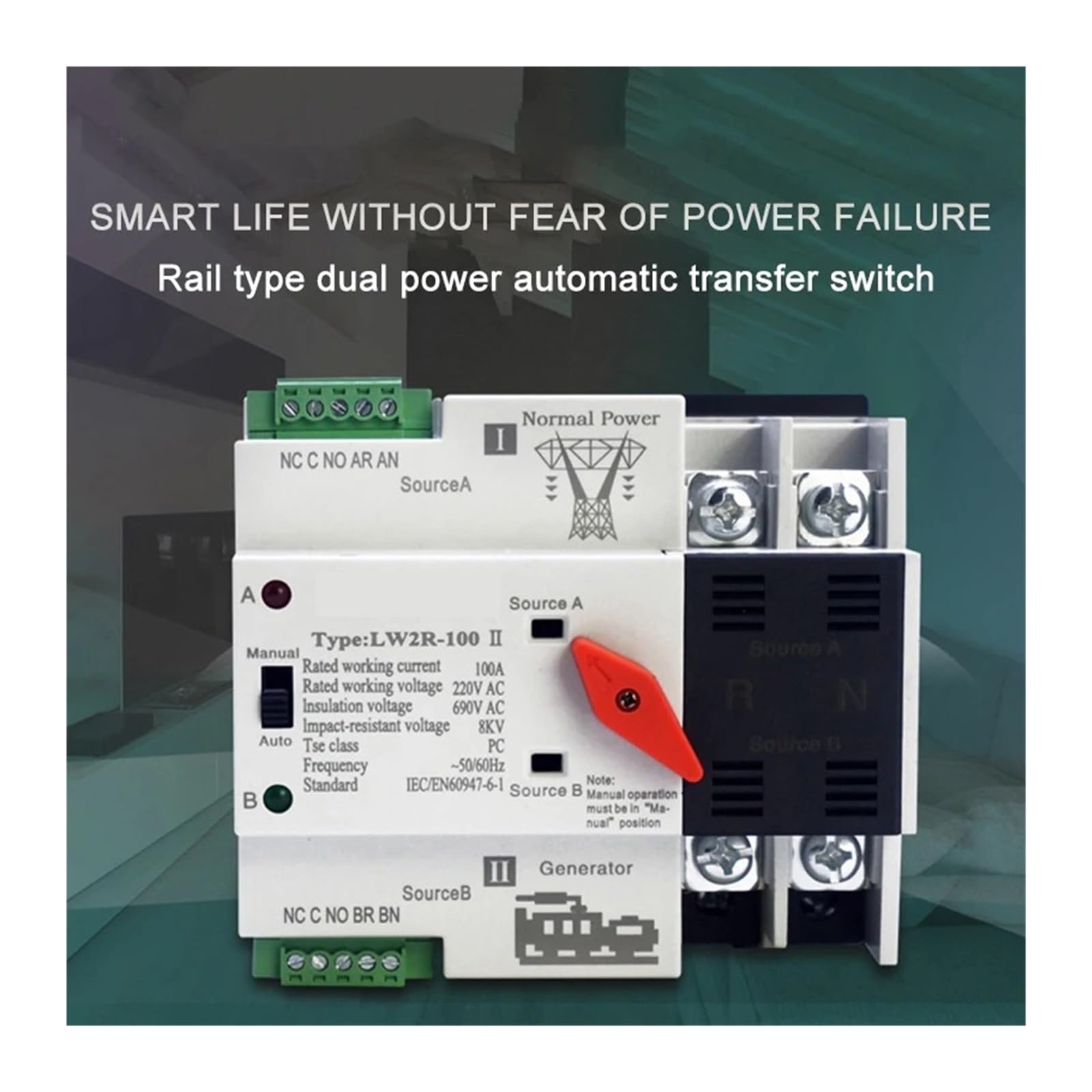 LW2R-2P/3P/4P 100A 220V Mini ATS Automatyczny przełącznik transferowy Przełączniki selektorowe elektryczne Podwójny przełącznik zasilania(4)