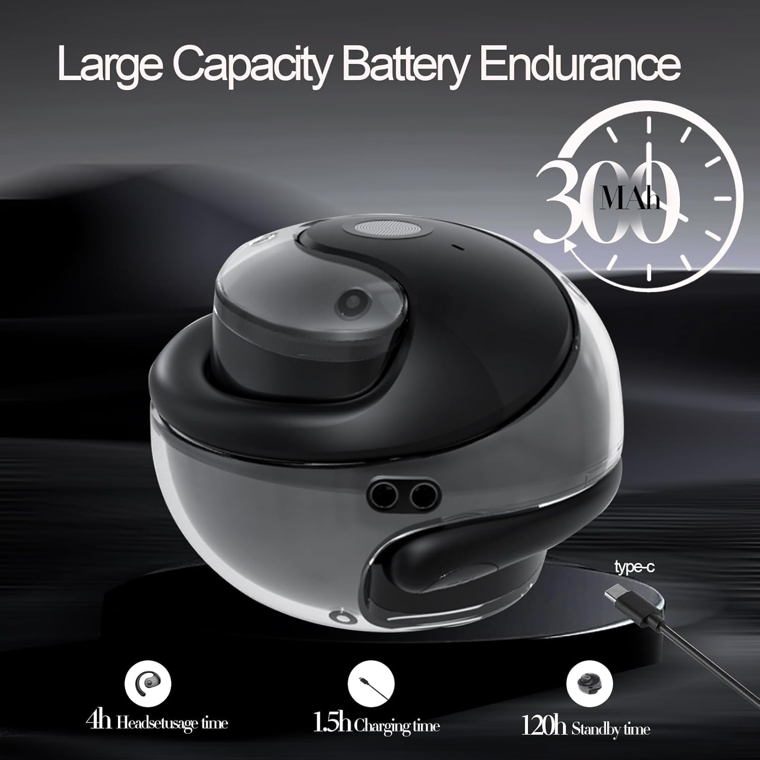 Diagram showing battery endurance and charging times for the JM13 headset
