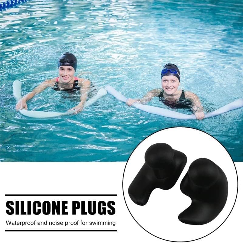Image of Silicone Earplugs for Swimming Bathing and Sleeping, Professional Noise Reduction Reusable Silicone Swim Earplugs for Adult Swimmers Children Diving (2 Pair) (Black White)