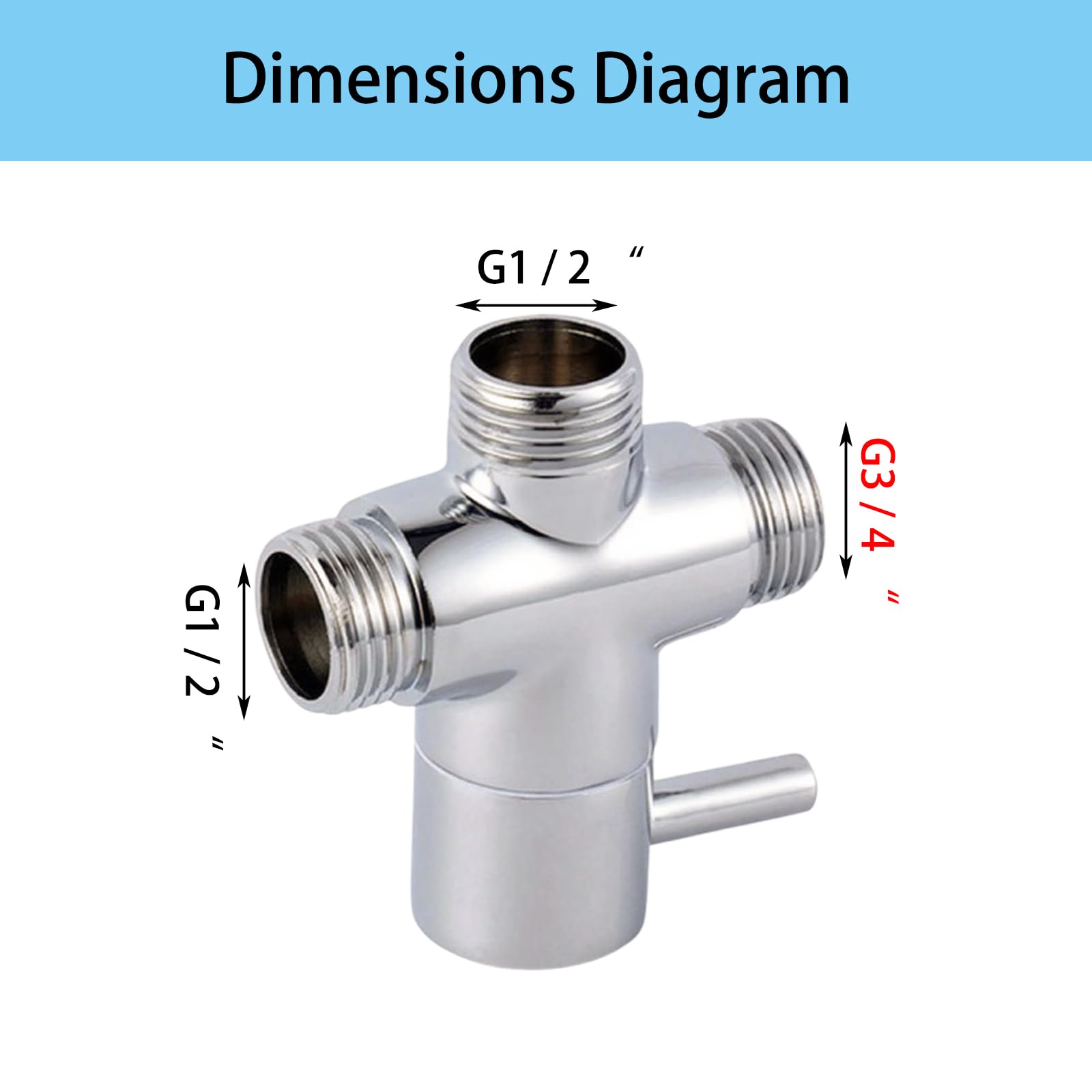 Adapter prysznicowy, przełącznik zaworu, 3-drożny zawór przełączający, męski wlot G1/2 x G1/2 i wylot G3/4, lity mosiądz, do sprayu prysznicowego, toalety, bidetu (D)