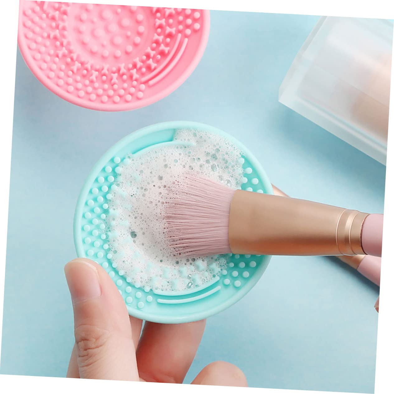 MAGICLULU 4 Set Di Pennelli Per Il Trucco Ergonomici Pulisci Pennelli in Silicone Tappetino Per Pennelli Cosmetici Design Salvaspazio 6 Pezzi * 4