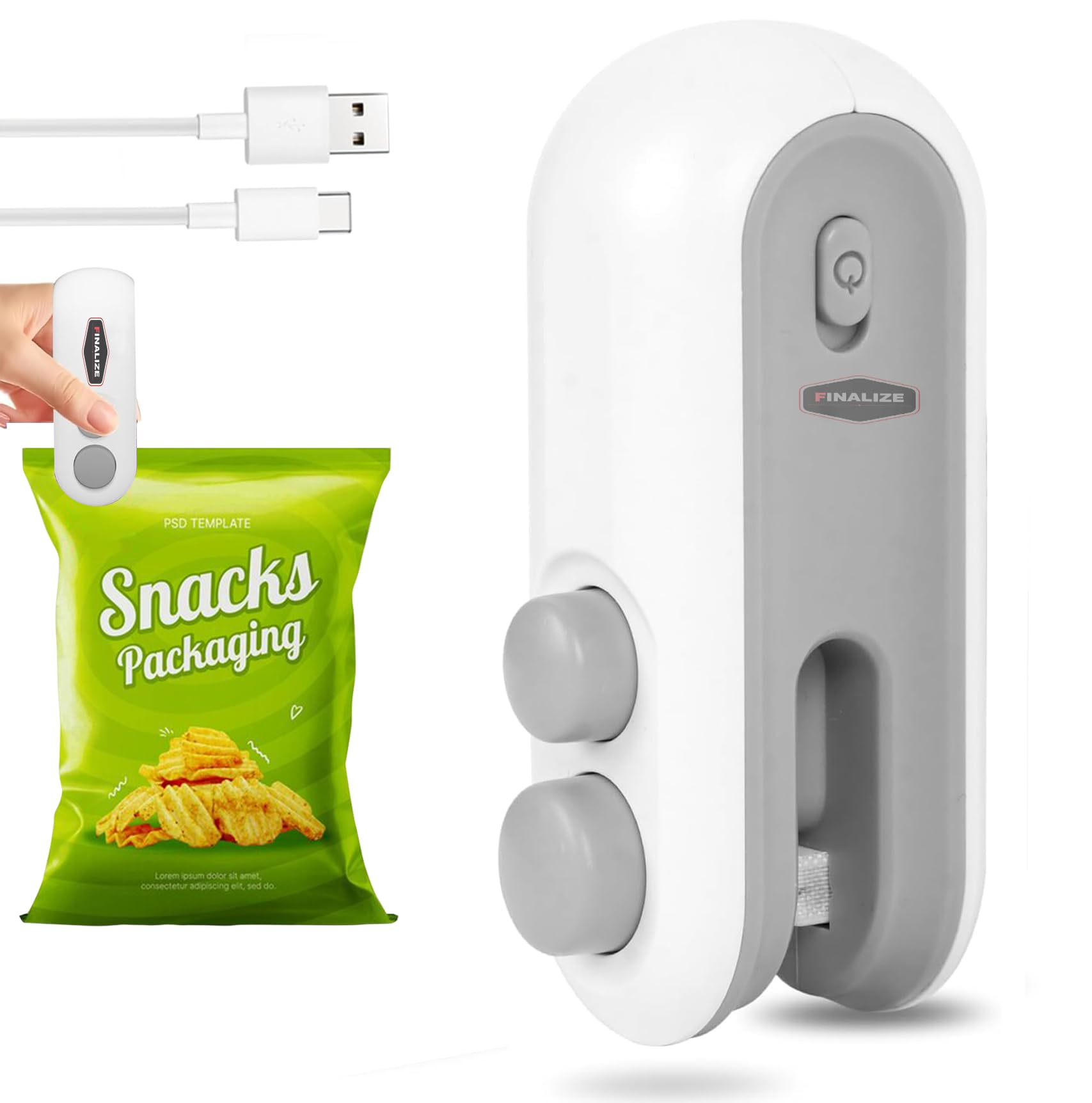 Finalize Portable Mini Sealing Machine, Handheld Packed Sealer for Food, 2 in 1 USB Rechargeable, Snacks, Chips, Fresh Storage, Plastic Bags Sealing Machine, Rechargeable Bag Sealer, (White) (B0DC13NXR7) Amazon Price History, Amazon Price Tracker