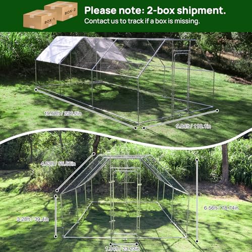Chicken Coop Large Metal Chicken House/Pen with Climbing Frame for 15-20 Chickens, Outdoor Walk-in Poultry Cage Flat Shape for Ducks, Rabbits, Dogs Etc, 236\" x 117.6\" x 78.7\" - 2 Box Set