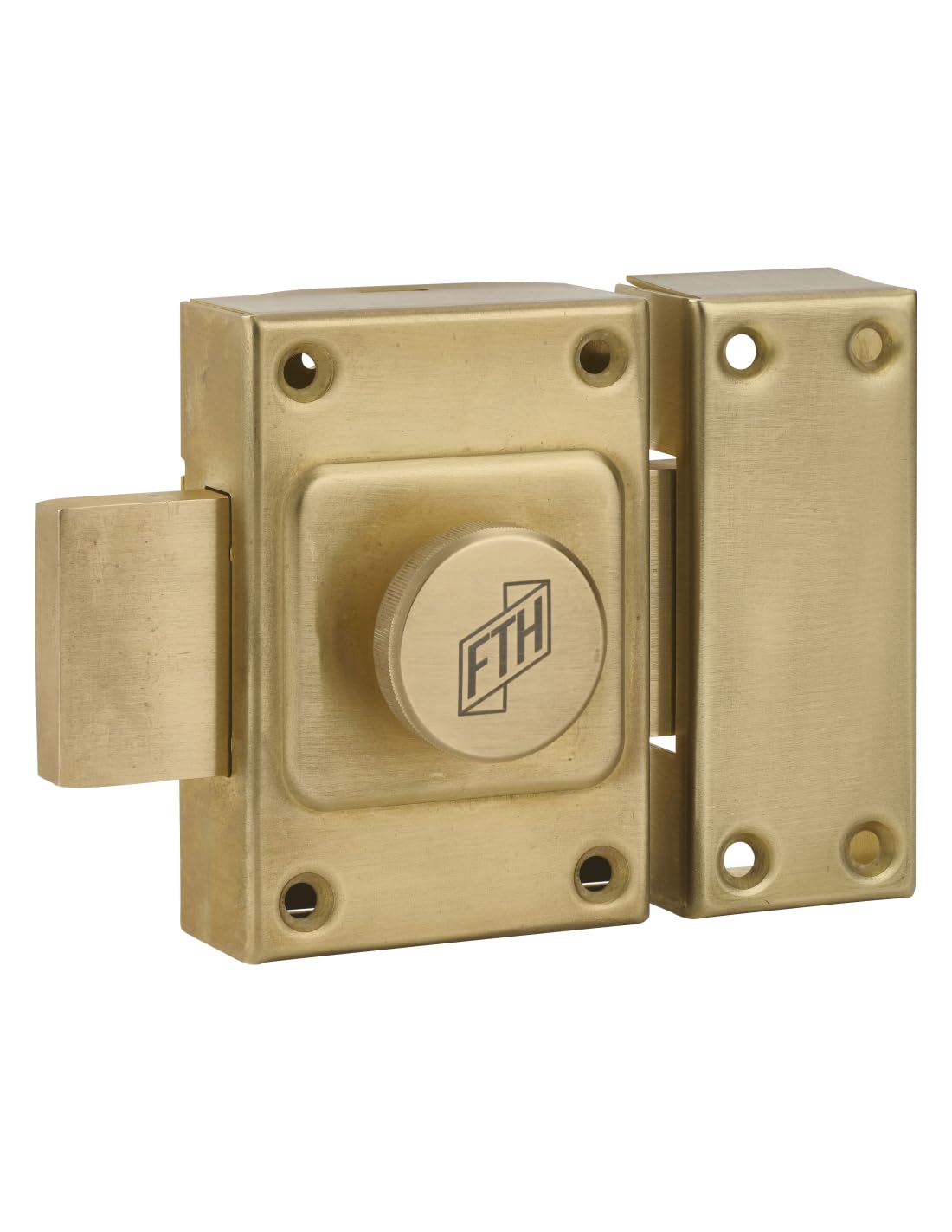 FTH - Verrou de Porte C60 à Bouton - Cylindre 40 mm - Coffre & Pêne Laiton - 3 Clés Crantées - Sécurité Élégante - Intérieur et Extérieur - Jaune/​Doré