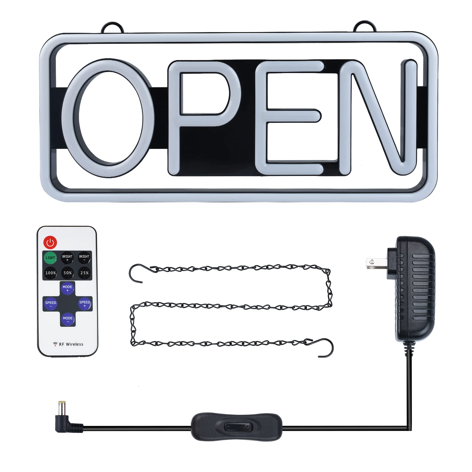 Led Open Sign, 21×10 inch Neon Open Sign with Remote, Color Changing & Scrolling Modes, Adjustable Brightness and Speed RGB Open Signs for Business Bar Restaurant Hotel Storefront Window