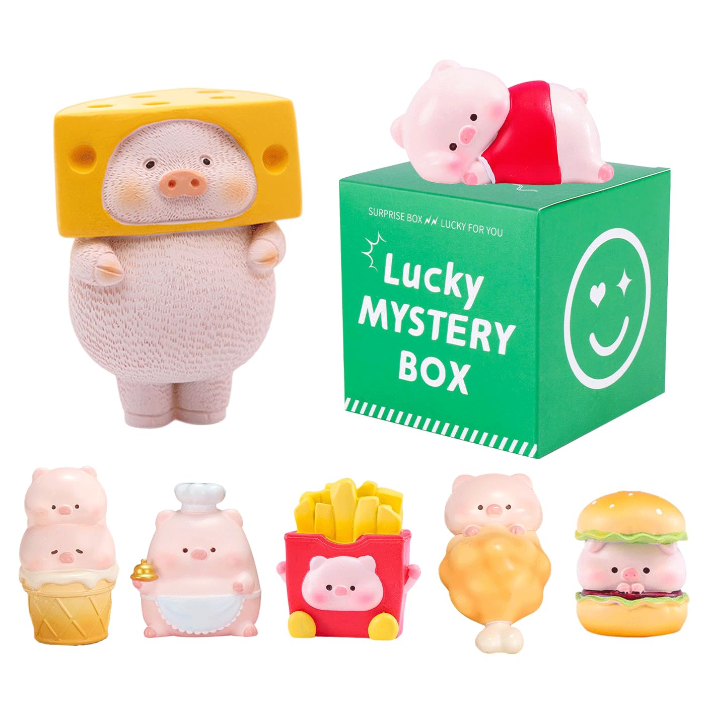 Super Cute Happy Pink Piggy Theme Random Figures, Surprise Mystery Bag Random Pig Action Figuring Figurine Collectible Home Car Decoration, New Year Christmas Holiday Birthday Gift, Single Box-2