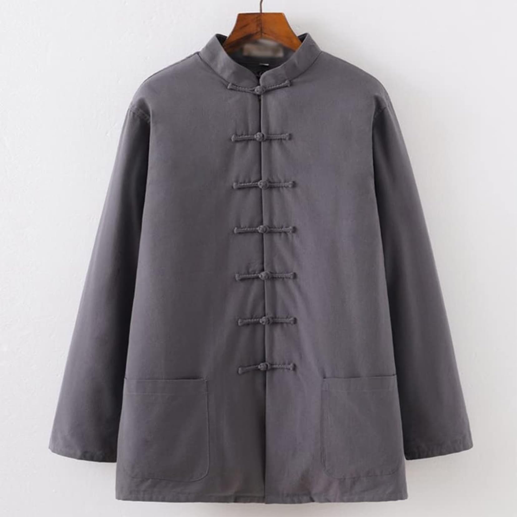 Traje Tang, Uniforme de Tai Chi de invierno, chaqueta de traje de grueso desmontable, tela áspera vieja de algodón, ropa cálida de Kung Fu chino for hombres(Grey_L)