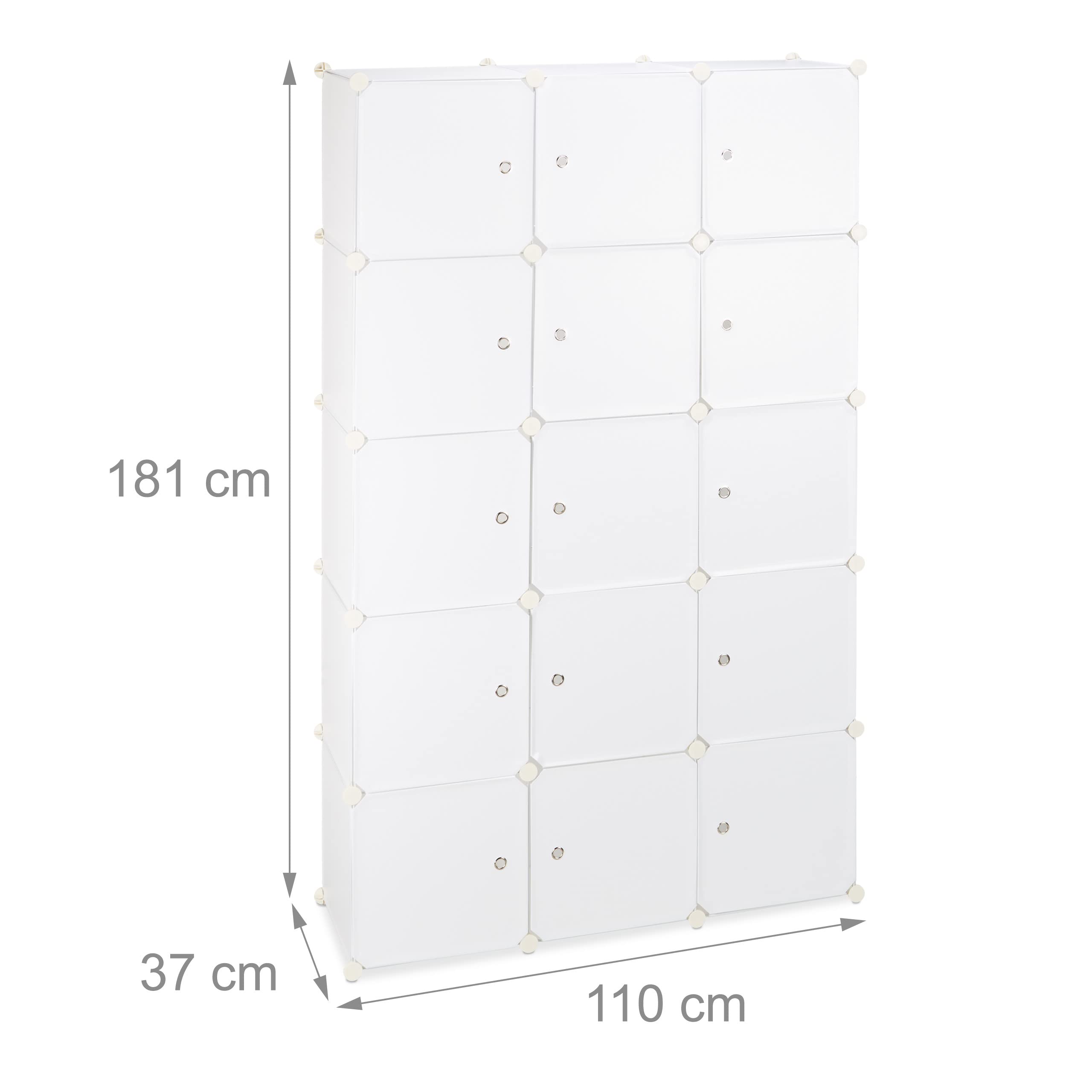 System półek Relaxdays szafa z 11 przegrodami, szafa z 2 drążkami na ubrania, plastikowy system półek DIY, biały