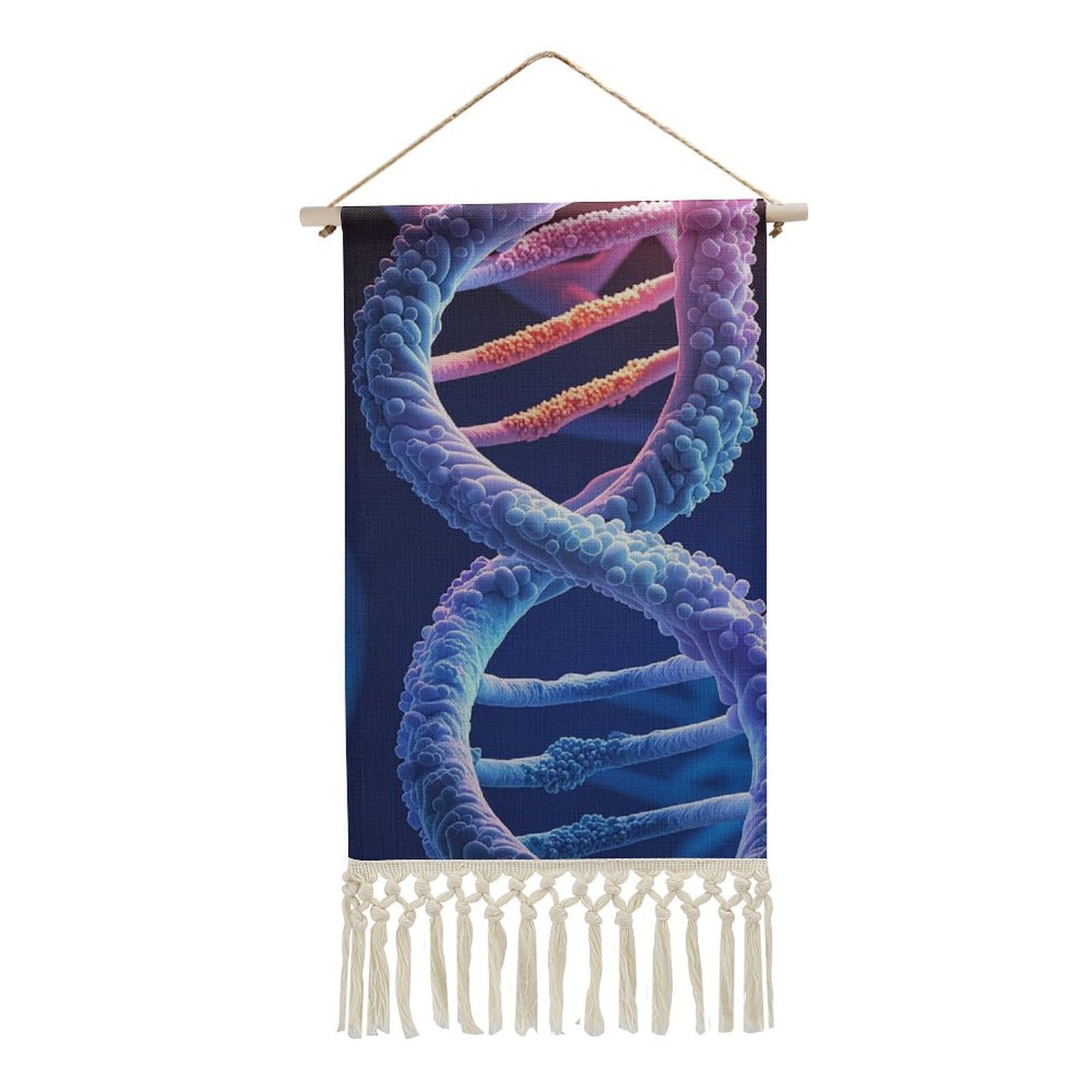 FekiLoot DNA Genetic Helix Wall Art Poster Hanger Frame Vertical Tassel Tapestry Cotton Linen Hanging Poster Decorative Wall Art Prints Vintage Wall Art Decor for Home Bedroom Living Room Office