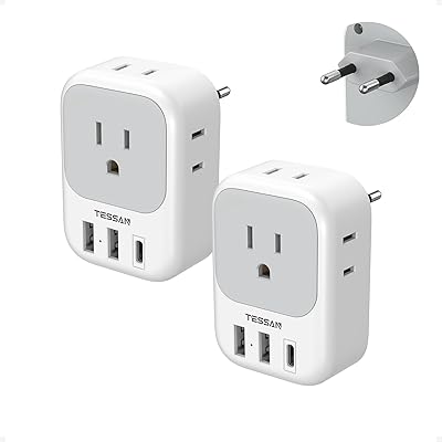 2 Pack European Plug Adapter USB C, TESSAN US to Europe Adapter 4 Outlets 3 USB Charger, Type C International Power Adaptor to Italy Spain France Portugal Iceland Germany, Europe Travel Essentials