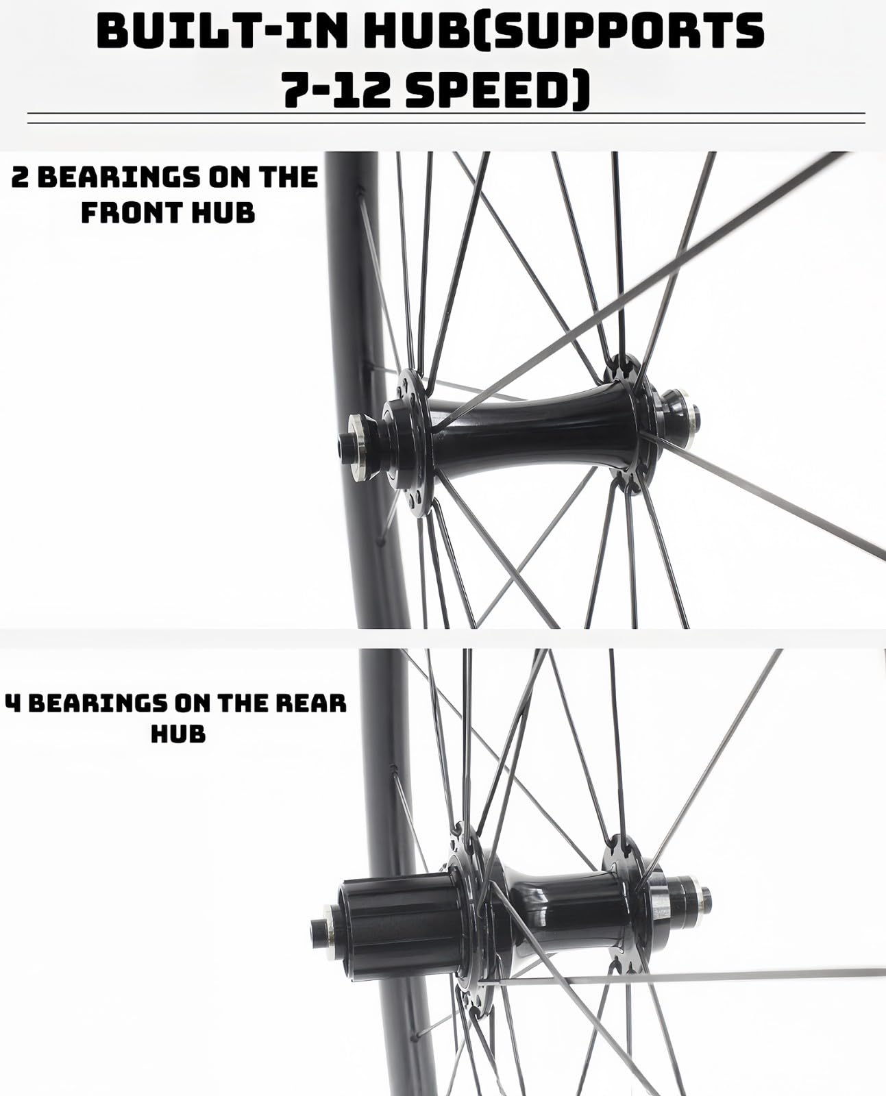 Fahrradlaufräder 700c Carbonfaser Rennrad Felgenbremse Ultraleichter Tubeless-Reifen T700 Carbon Blade Schnellspanneraufnahme 7-12 Gänge (Nero-700C)