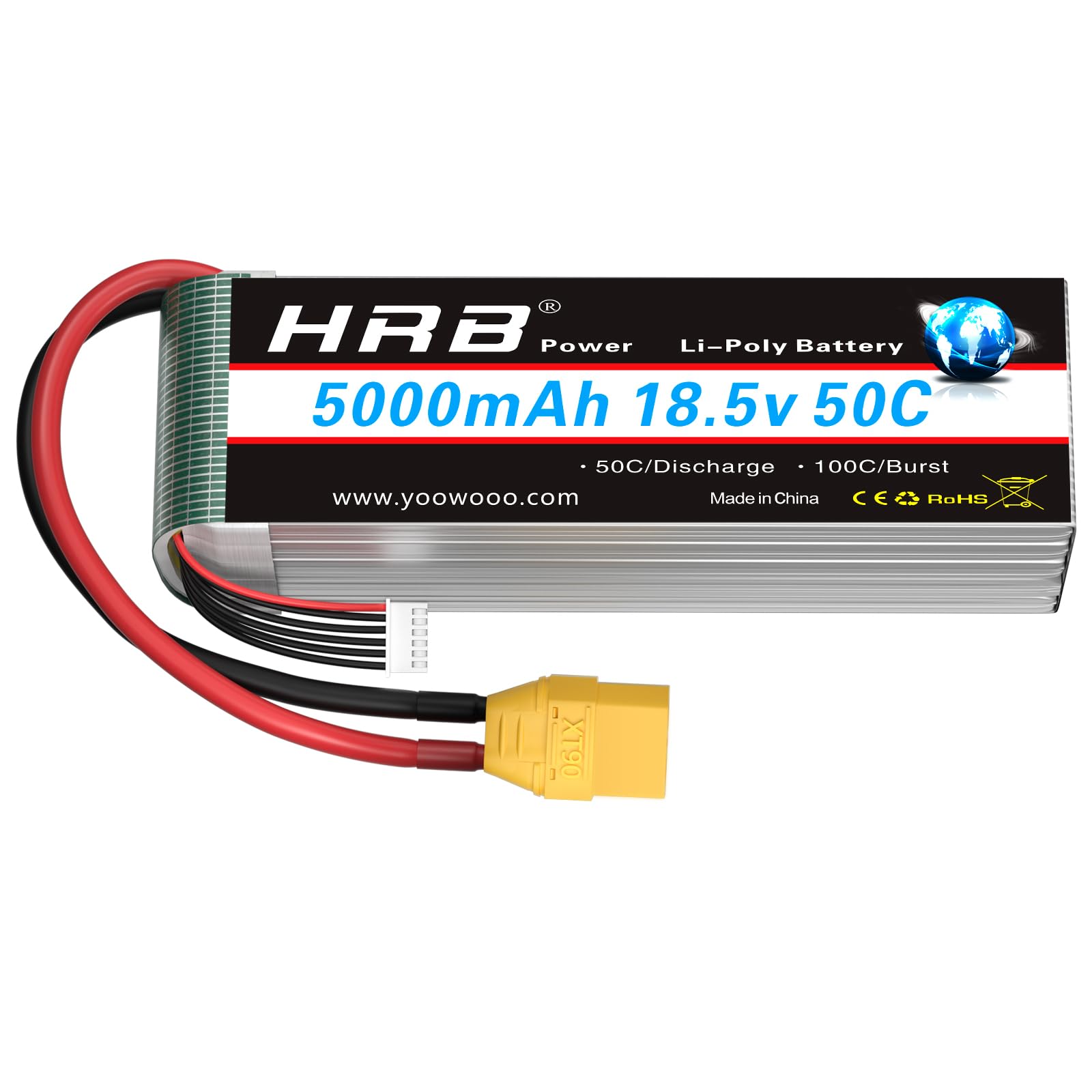 5S 18.5V 5000mAh 50-100C RC Lipo Battery XT90 Plug Compatible with RC Helicopter Airplane Car Boat Truck