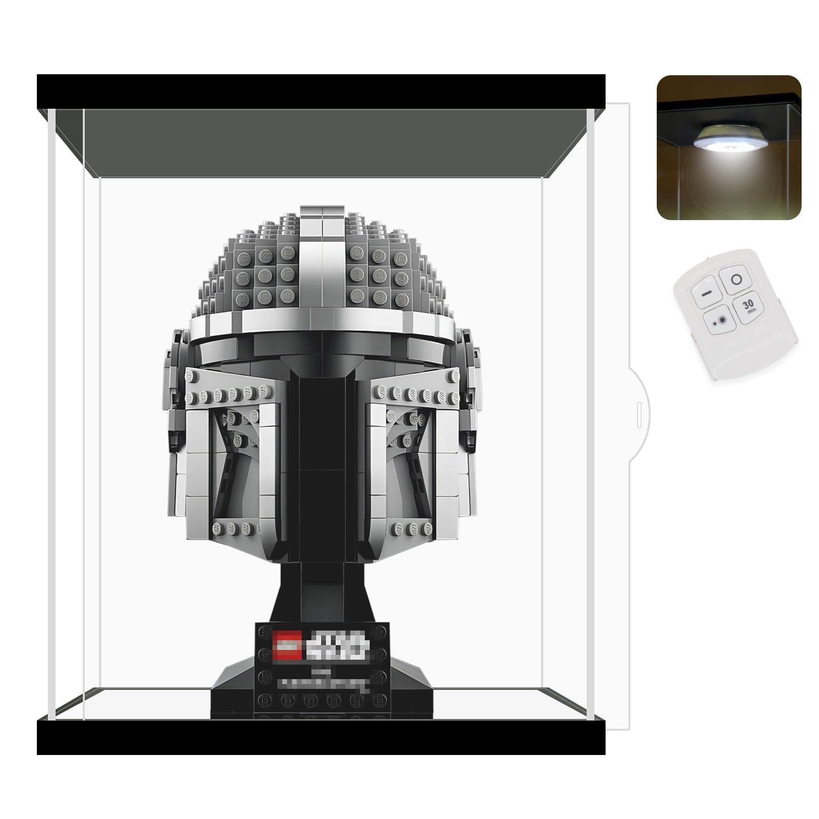 Nonemey Black Clear Acrylic Display Case With Remote Control Light For Collectibles, Dustproof Model Showcase Organizer Box, Display Case For Collectibles (7.8X7.8x9.8inch,20X20x25cm)