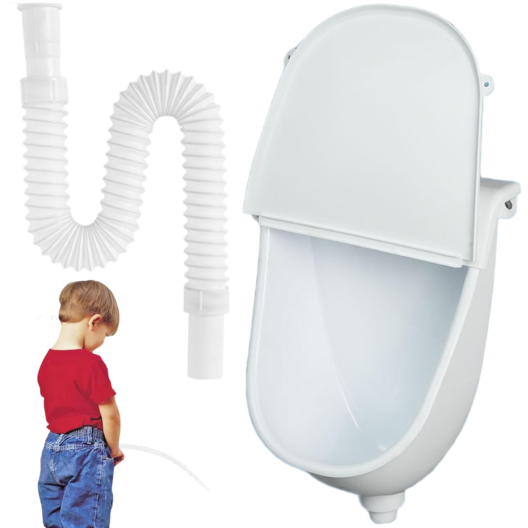 Orinatoio da parete inodore senza acqua, da uomo, riutilizzabile, con coperchio e sistema di scarico, ideale per casa, giardino, dormitorio, camper, in plastica bianca