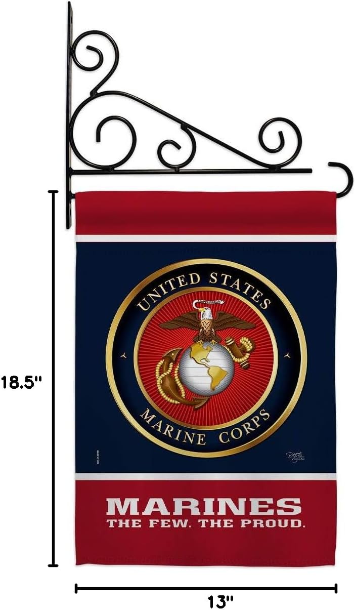Marine Corps Proud Garden Flag Set Wall Holder Armed Forces USMC Semper Fi United State American Military Veteran Retire Official Small Gift Yard House Banner Double-Sided Made In USA 13 X 18.5