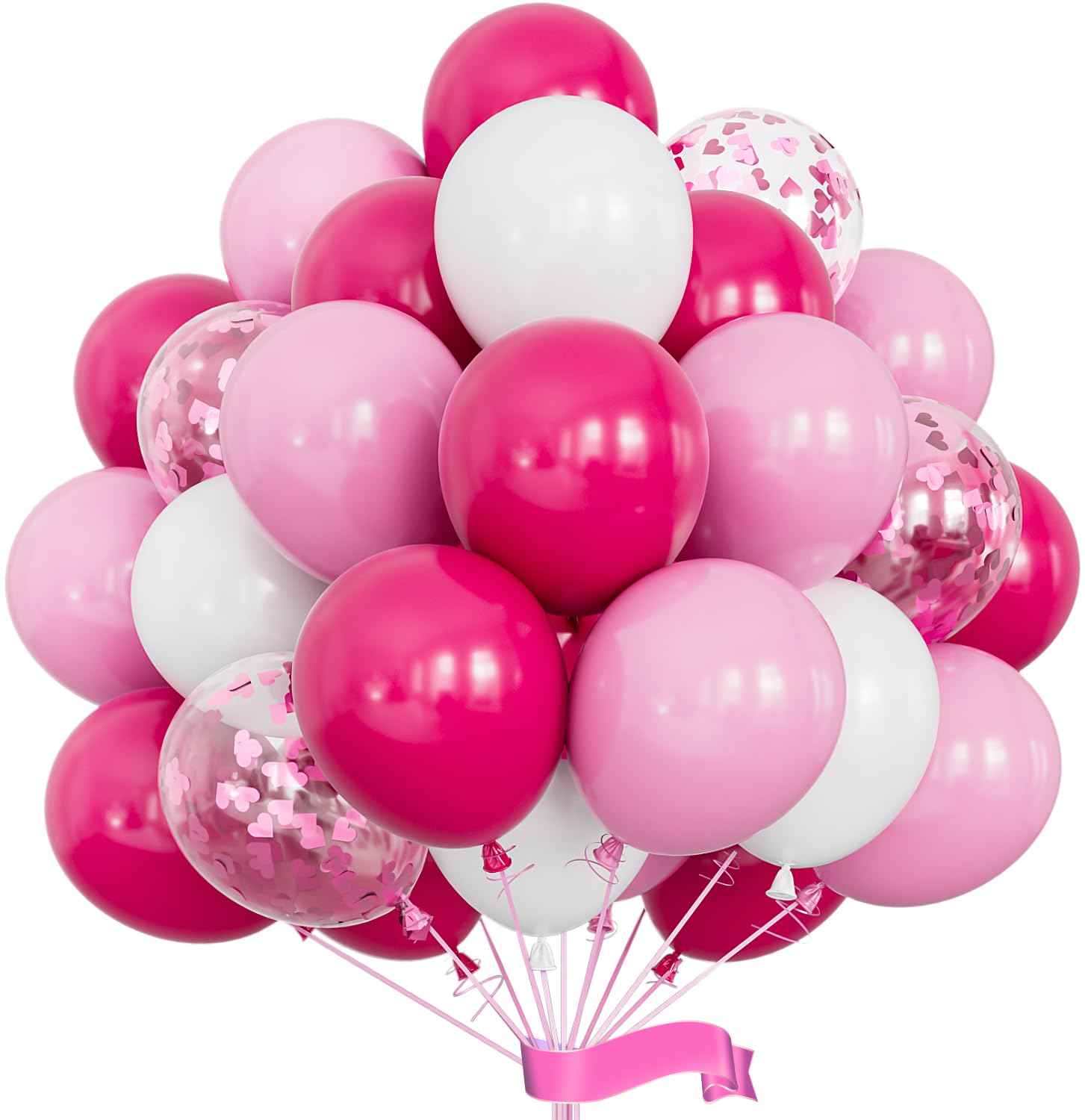 Adeyoo 60 Pcs Hot Pink Balloons - 12 Inch Pink and White Balloons with Love Confetti Balloon Bright Party Balloon for Women Theme Birthday Wedding Bridal Showers Party Decorations