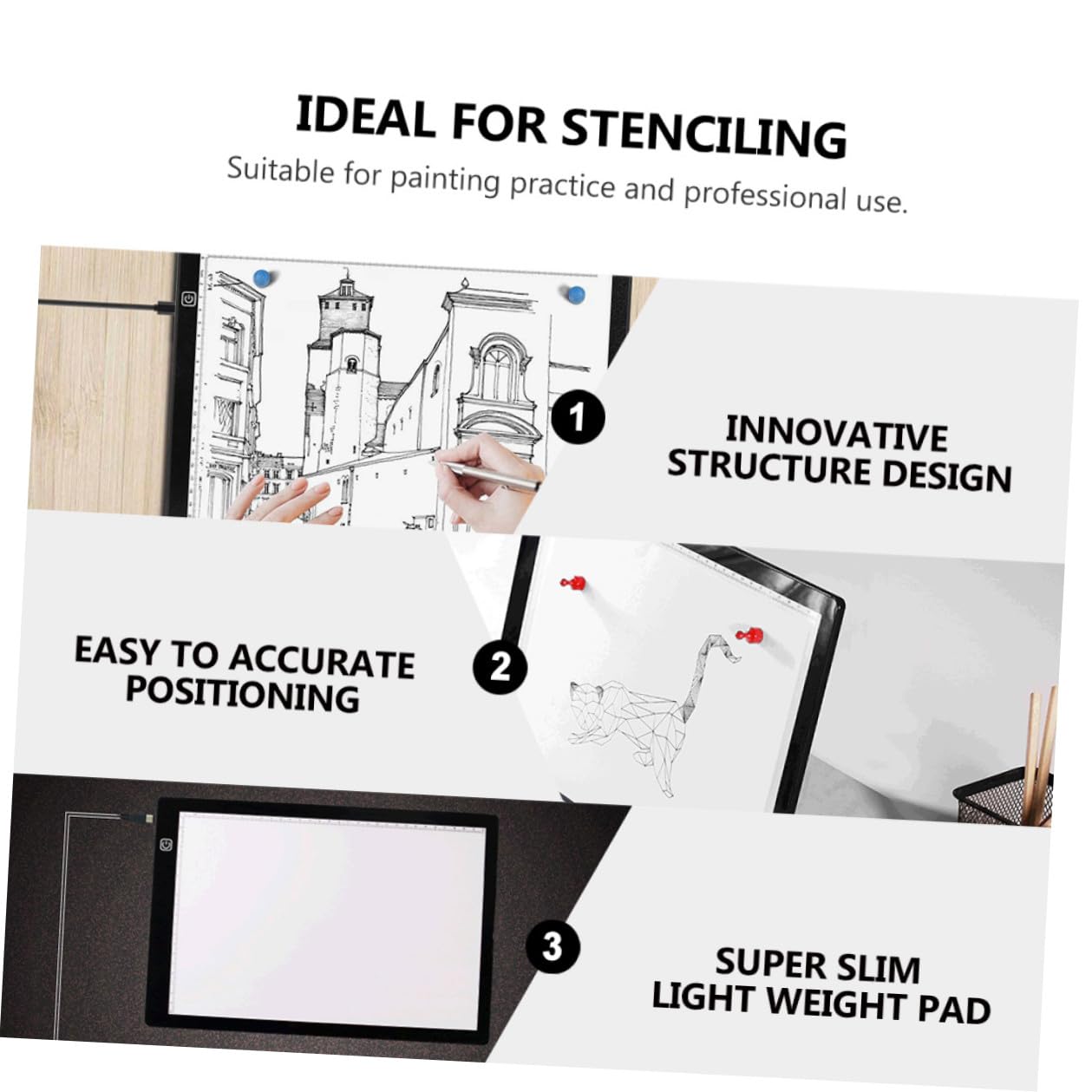 Cabilock Table Lumineuse A4 LED de Traçage Surface Acrylique, Faible Consommation, Aimantée 2 Aimants, pour Dessin et Embossage Artistique