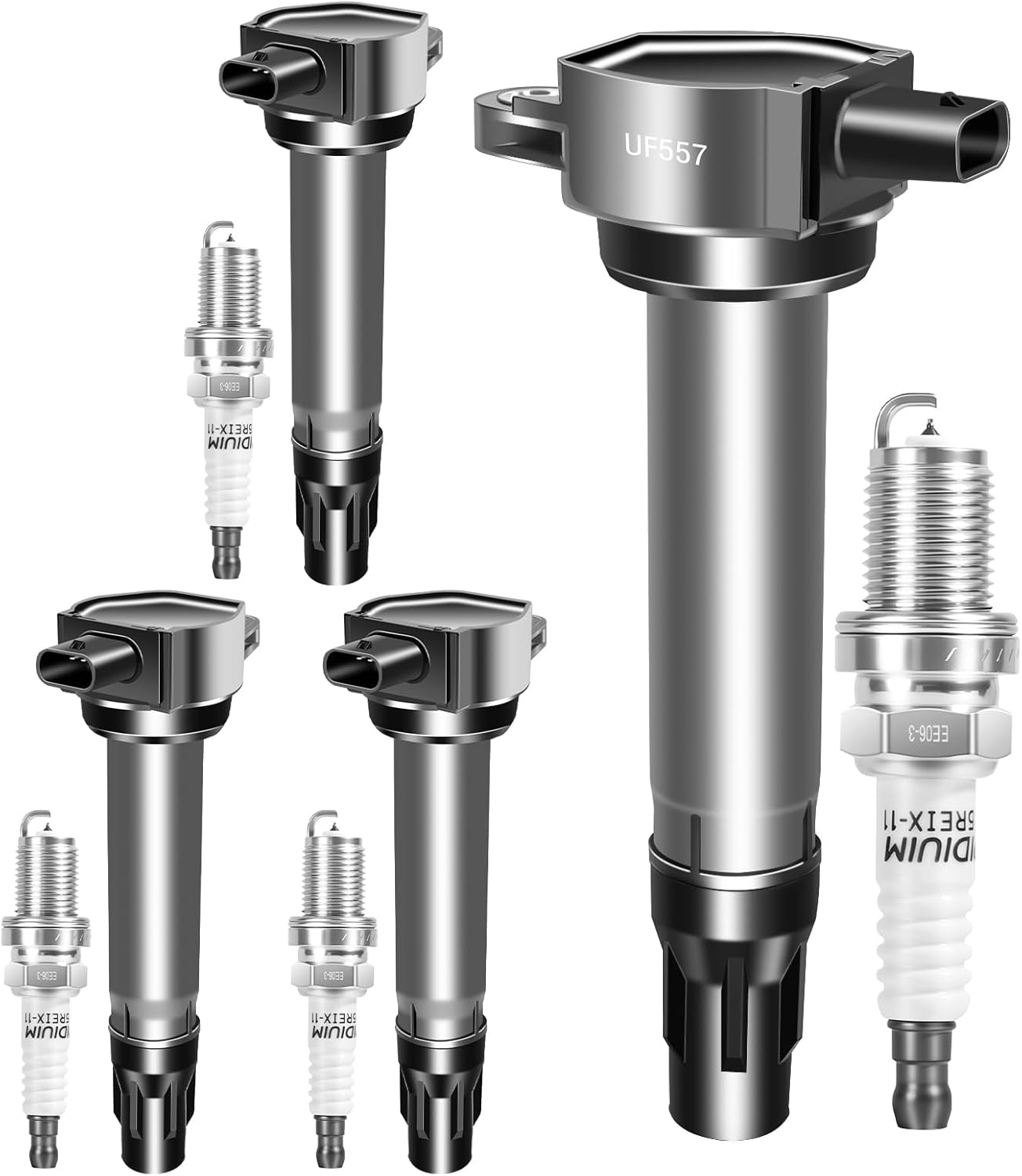 UF557 & 4503 Ignition Coil Pack and Iridium Spark Plugs Set of 4 OEM Compatible with Jeep Compass Patriot 2007-2017/Chrysler 200 Sebring/Dodge Avenger Caliber Journey 4606824AB C1587