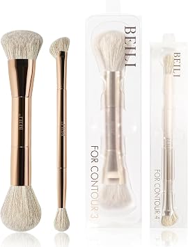 BEILI 2pcs Double Ended Makeup Brushes-Foundation and Blush, Dual Ended Eye Blending Brushe, Multi-functional Travel Makeup Brush Set for Woman Girl