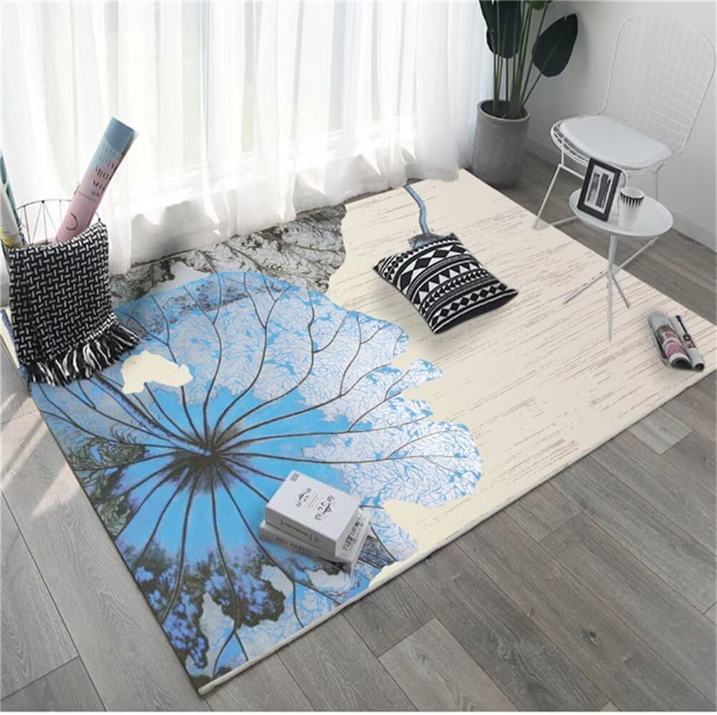 Tapis poil court bleu et gris 60x110 cm pour salon et chambre