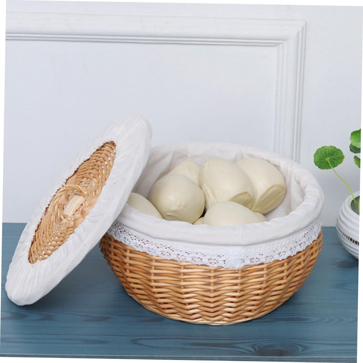 Woven Wood Bread Basket for Kitchen Dining Decorative Storage with Soft Lining Rustic Design for Fruits Snacks for Home Restaurant Use