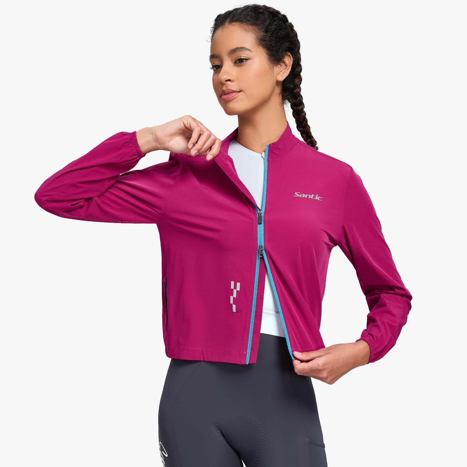 Santic Fahrradjacke Damen Radfahren Sportjacke Atmungsaktiv Leicht UV-Schutz Fahrrad Radsportjacke Reflektierend Laufjacke