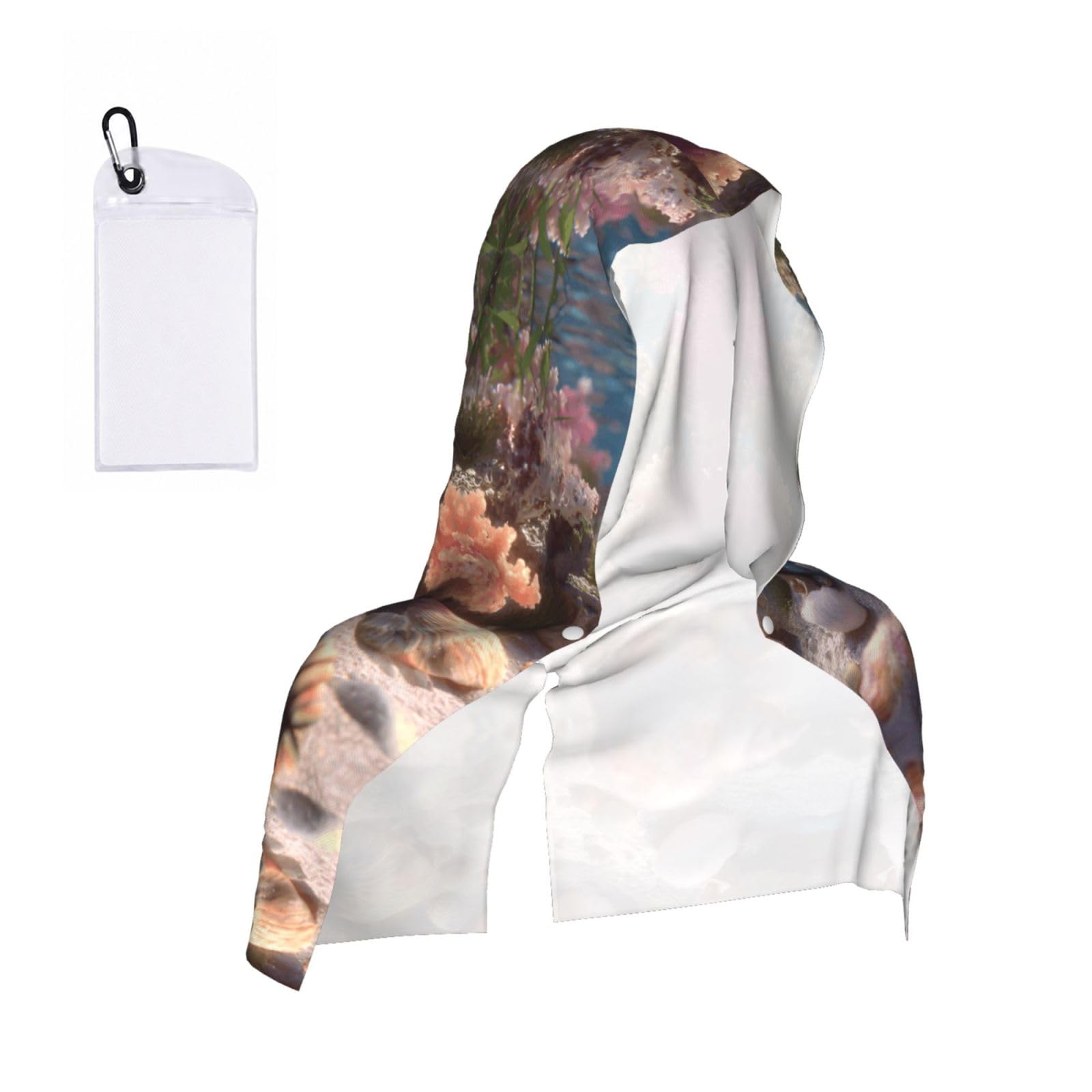 WXWJSHMGC Sand Shells And Corals Print Cooling Hoodie Towel, Cooling Towels For Neck And Face Sun Protection Instant Cool Hoodie(Sport/Camping/Work Out/Hot Weather)