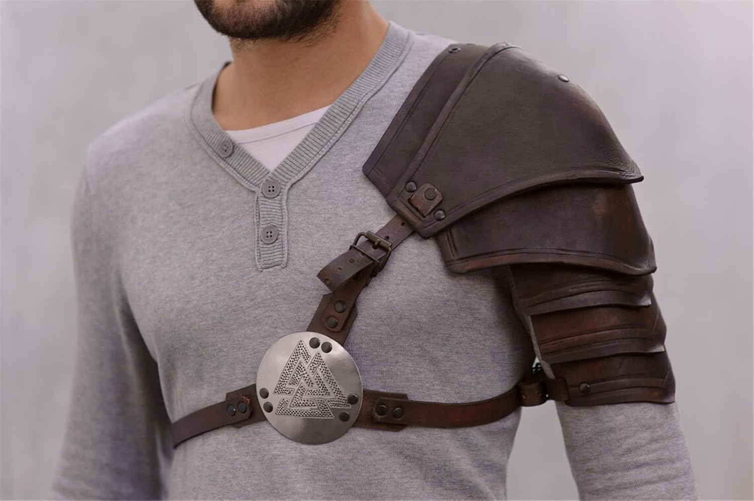 Resnan Medieval Vintage Multi-Layer Leather Studded Shoulder Pads Stage Performance Props Armor for Halloween Cosplay