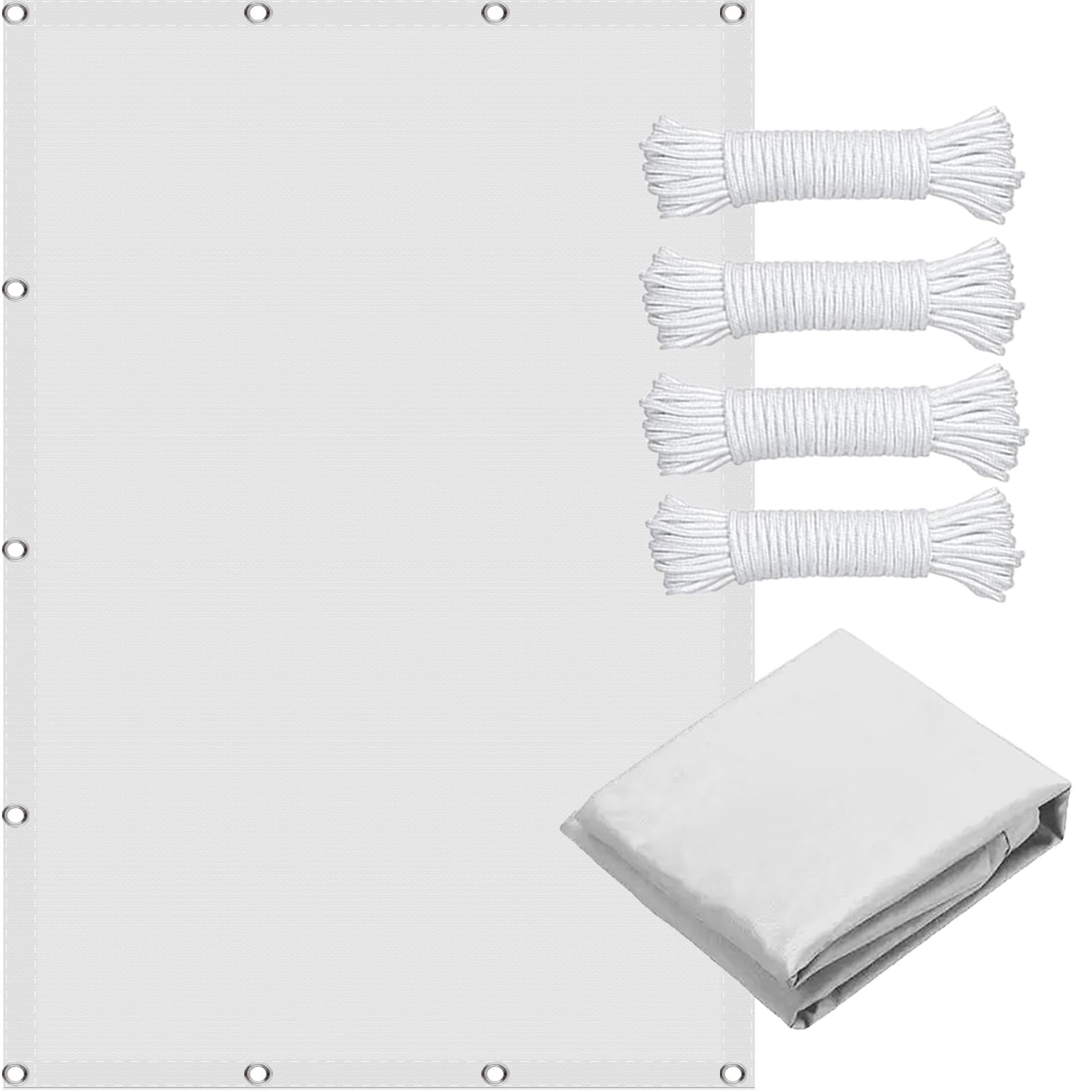Brise vue balcon 6x7,5m bâche d'ombrage blanche haute densité avec 4 cordes