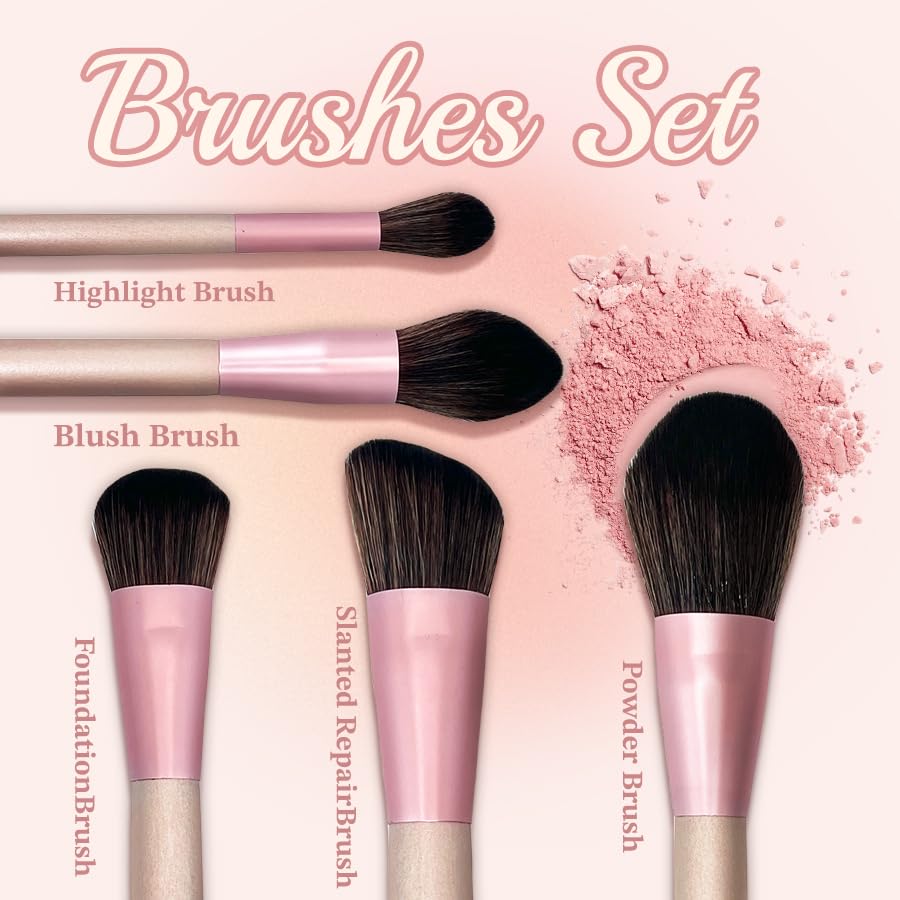 Miniatura 2 de Fantasticlady Juego de 12 brochas de maquillaje, base sintética de alta calidad, correctores de polvo, sombras de ojos, brochas de maquillaje con