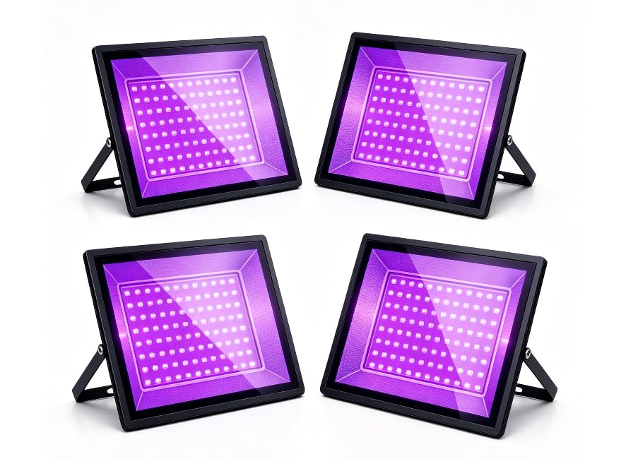 Image of 100W UV Black Light, 4 Pack Powerful IP66 Waterproof LED Lamps for Neon Glow Party, Halloween, Christmas Decor and Art Displays in Large Space (100W (4 Pack))