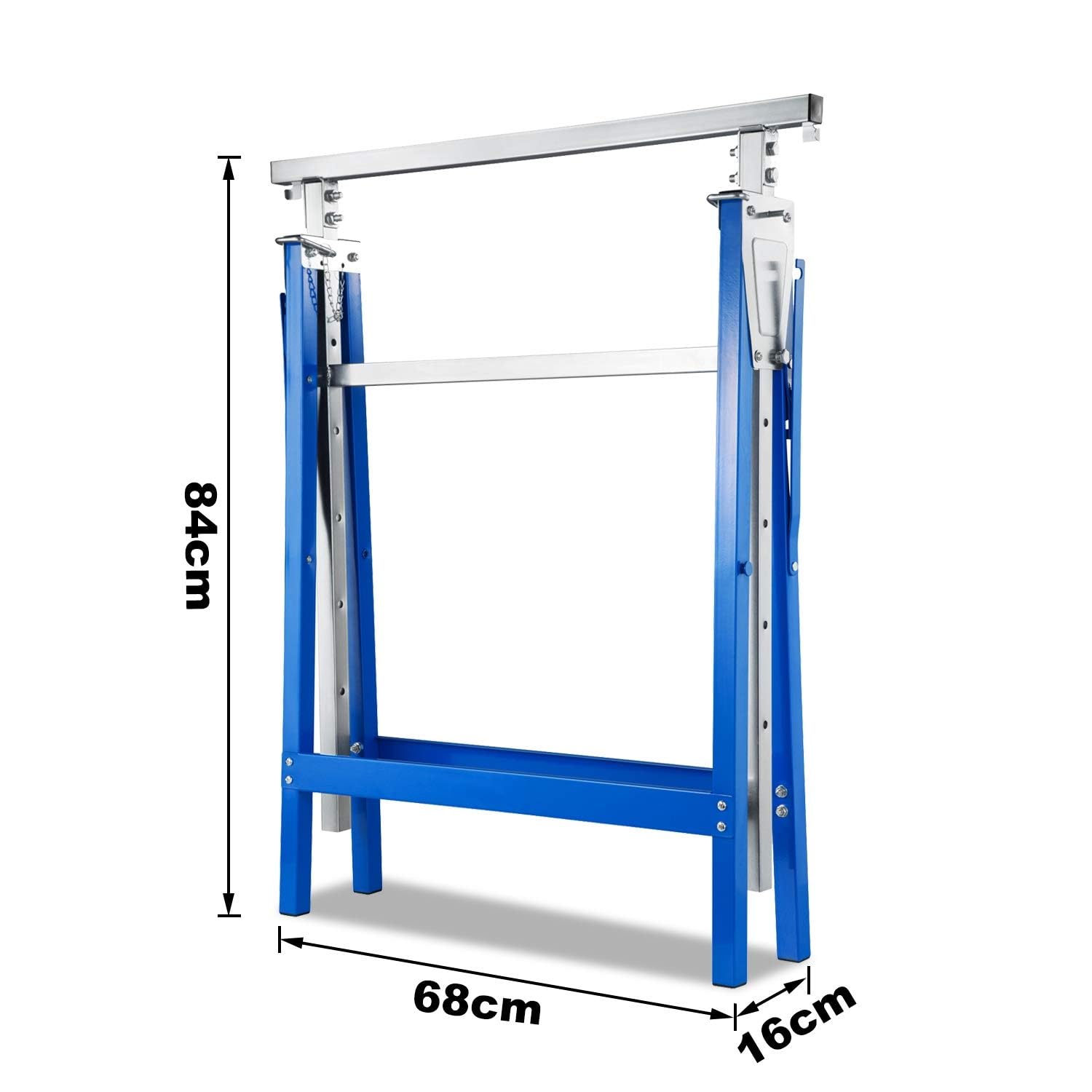 Herrselsam Cavalletto da lavoro, set da 2 cavalletti, regolabile in altezza in 7 posizioni, 80-130 cm, stabile capacità di carico 200 kg, telaio in metallo, blu