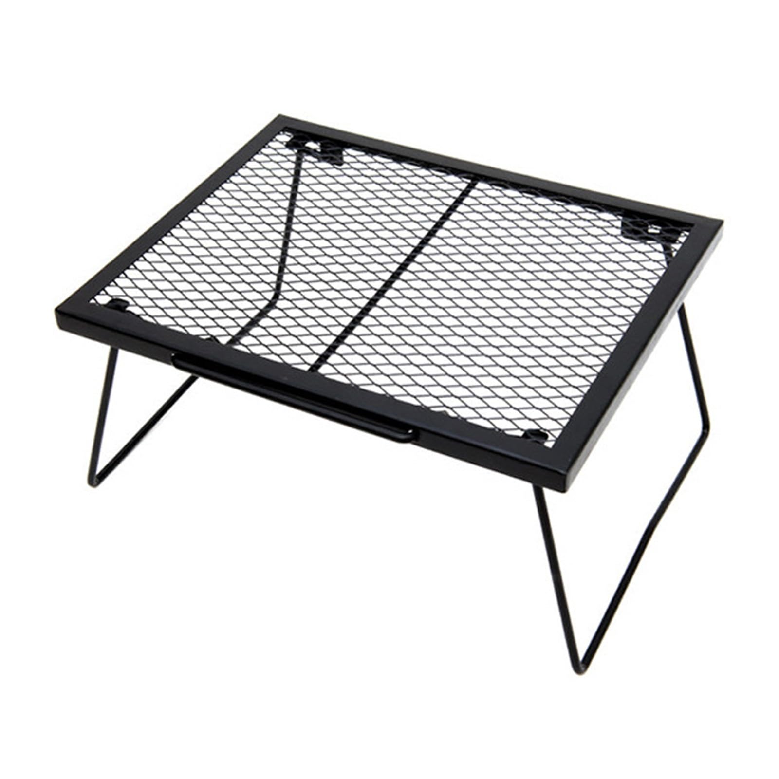 Tavolo da campeggio portatile nero con griglia pieghevole resistente griglia a carbone per cucinare all'aperto, ideale per barbecue, picnic e viaggi in campeggio