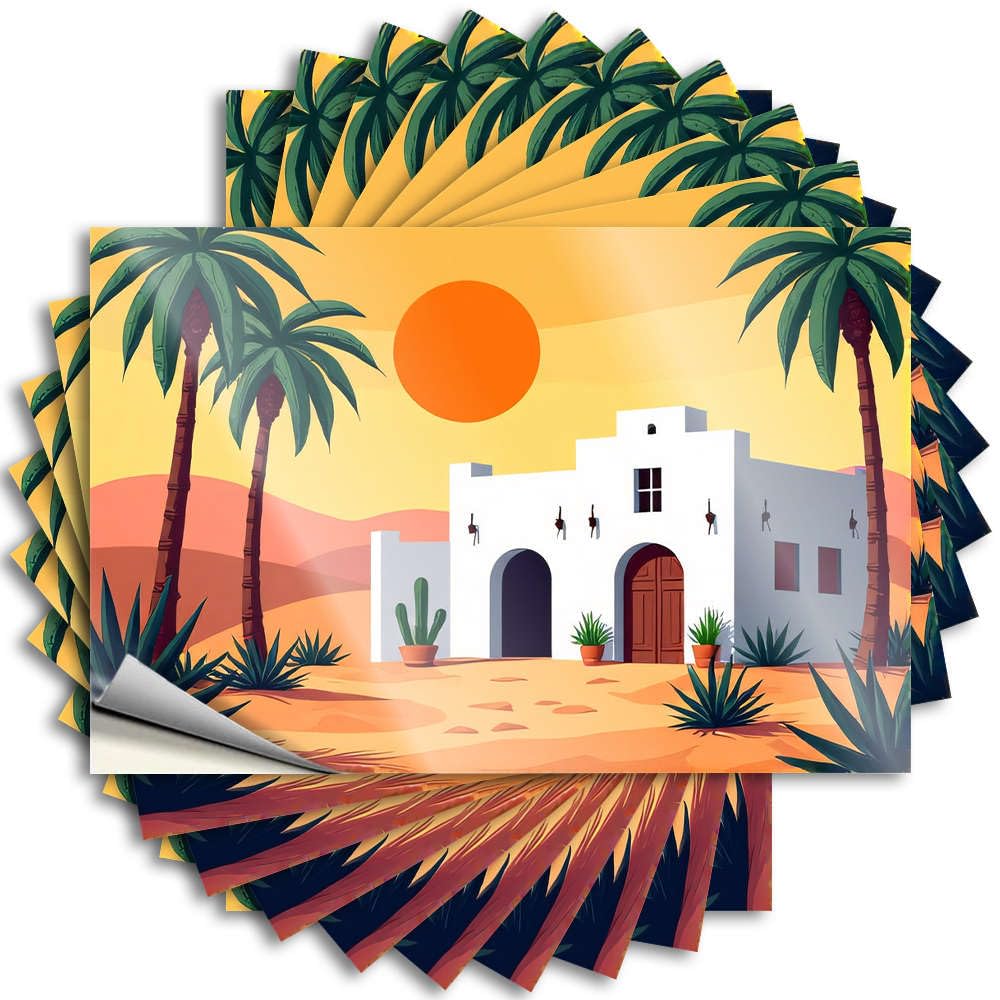 Funny Sticker - Positive Water Desert House with Palm Trees and Cacti for Adulting Men Cave Decor(12X18CM)
