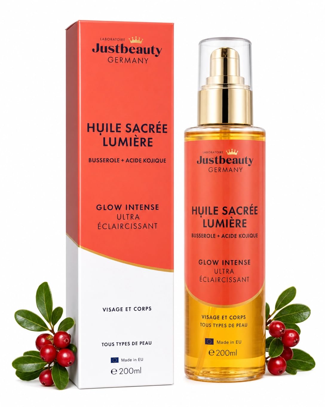 Huile Booster de Busserole - Glow Intense 200ml | Soin Éclaircissant Anti-Taches | Unifie le Teint & Illumine la Peau | Hydratation & Éclat Naturel