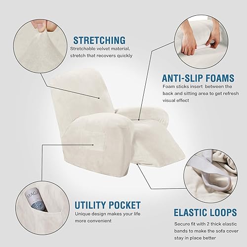 Miniatura 2 de H.VERSAILTEX Fundas elásticas para silla reclinable, funda para muebles de sofá, 1 pieza, moderna de terciopelo rico y afelpado, protector elegante