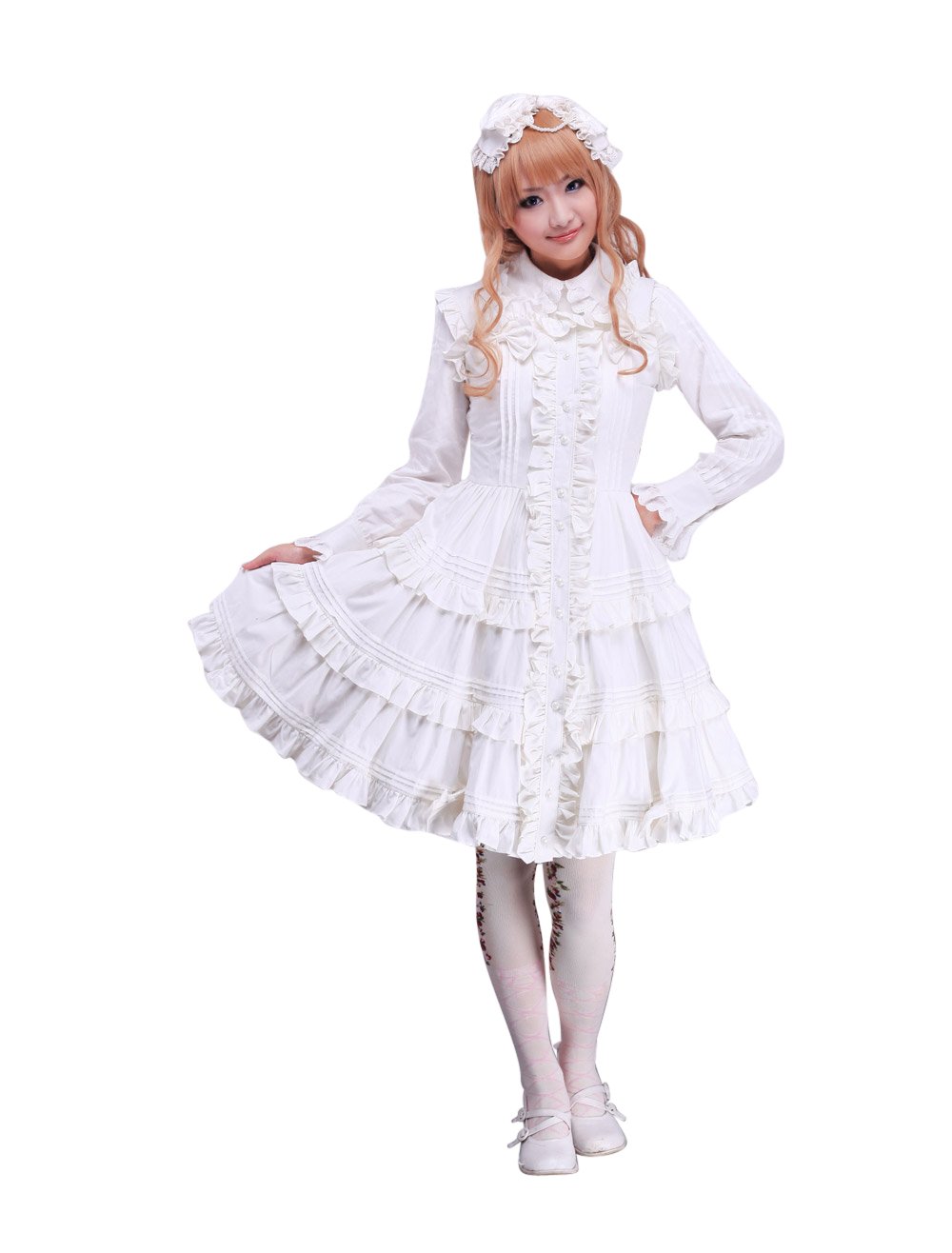 Antaina White Cotton Ruffle Bows Lace Retro Sweet Victorian Lolita Cosplay Dress product thumbnail 5