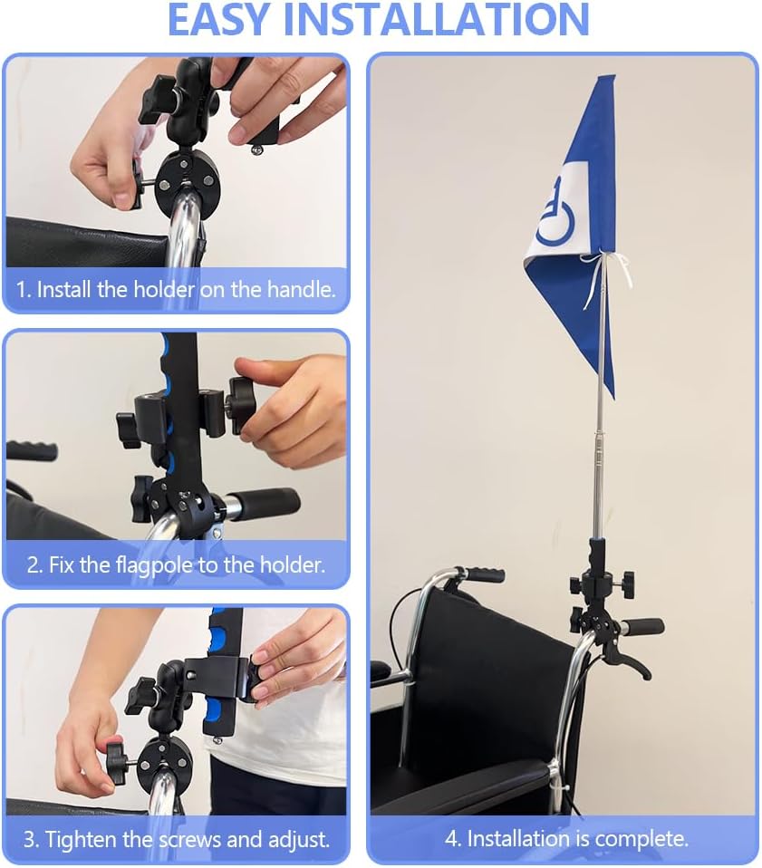 Wheelchairs Handicap Flag for Mobility Scooters, Rollator, Walkers Safety Accessories, 6.5 Feet Length, Folding (Blue) - Image 4