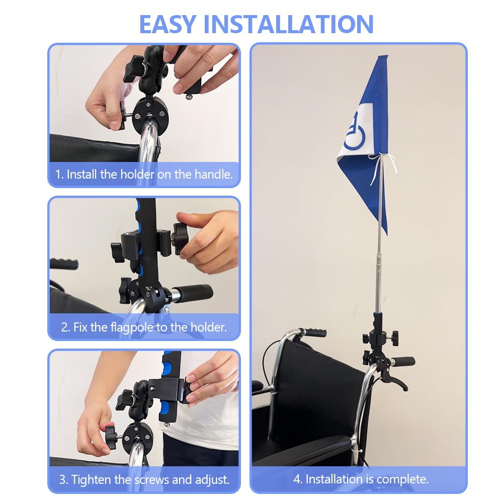 Bandera de silla de ruedas para discapacitados para scooters de movilidad, andadores, accesorios de seguridad, 6.5 pies de longitud, plegable (azul)
