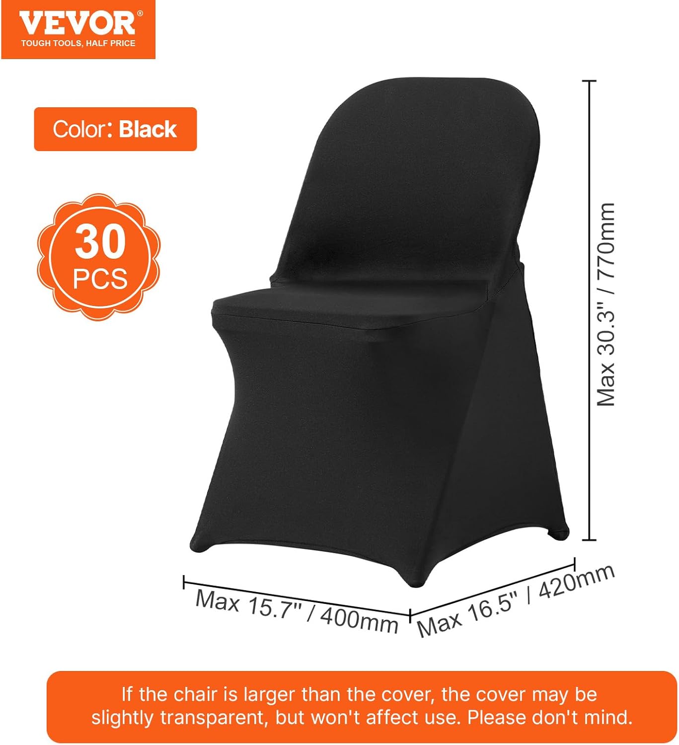 VEVOR Elastic Spandex Folding Chair Cover Universal Fit Chair Cover Removable Washable Protective Sofa Cover for Weddings, Festivals, Banquets, Parties, Celebrations, Dinners (Black-c, 30PCS)