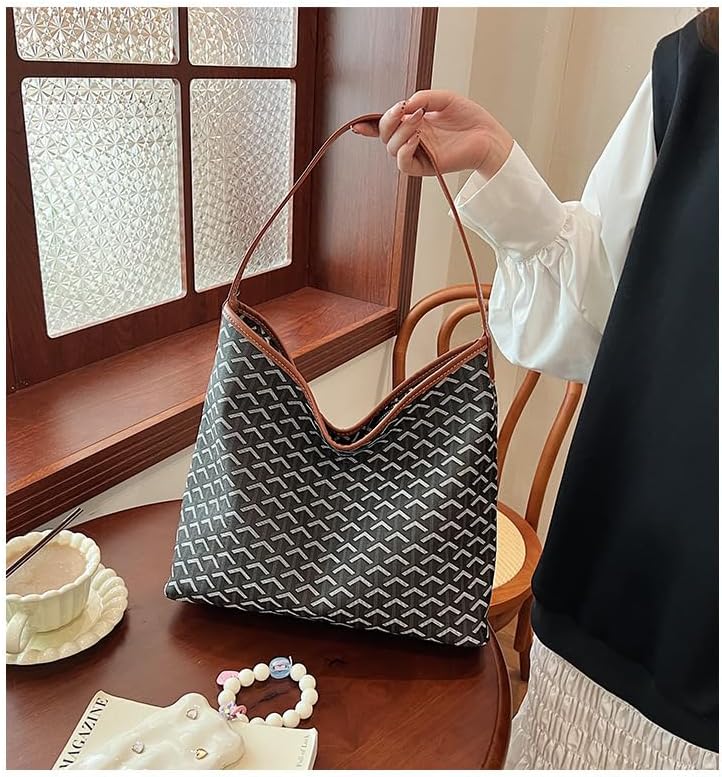 Geometric pattern shoulder bag, large capacity shoulder bag, brown trim, stylish women's crossbody bag - Image 2