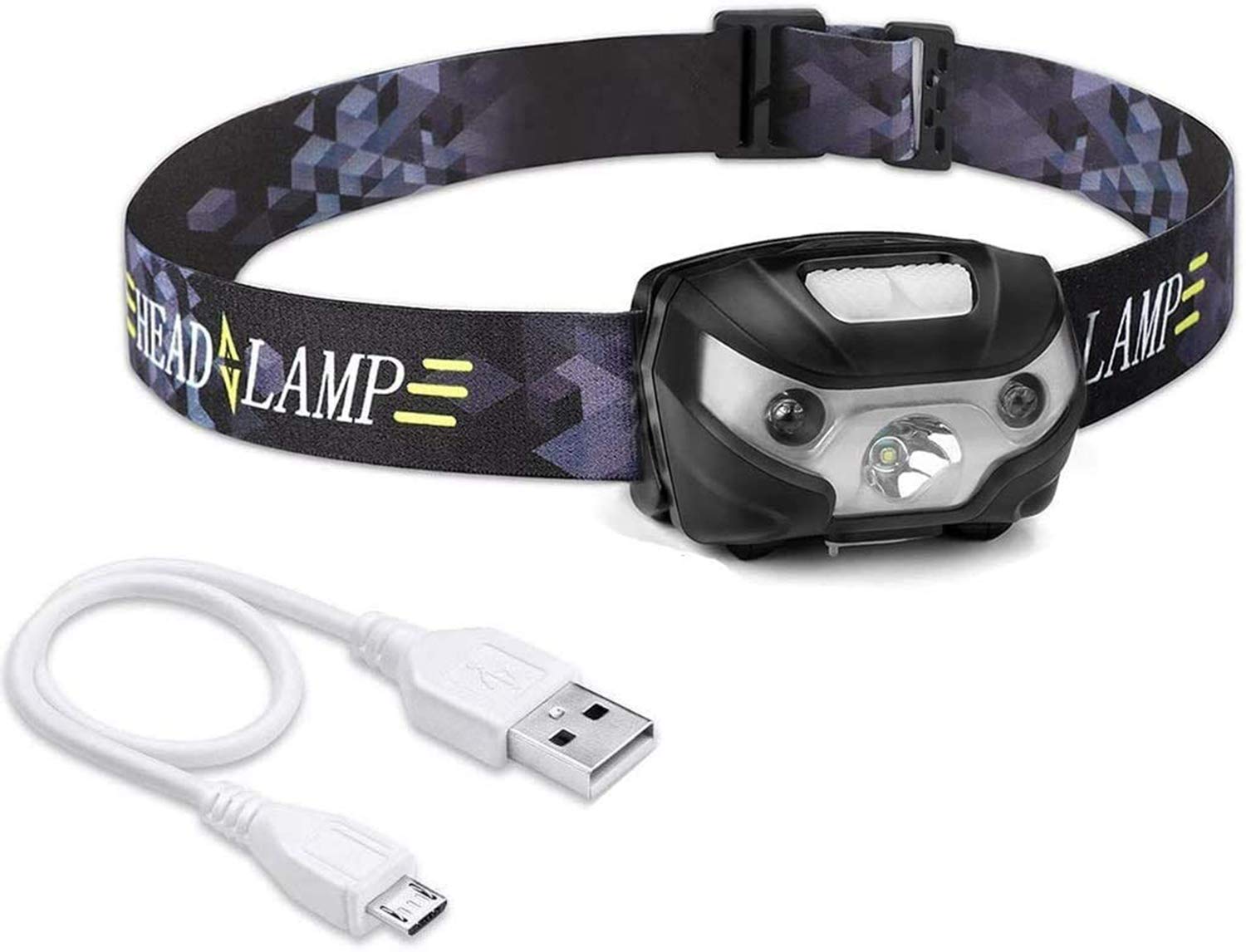 USB Charging Headlight, T6 Glare with Red Light Mosquito Repellent Warning Light Outdoor Waterproof Long-Range Night Fishing Headlight Miner's Lamp, Gesture Sensing Hard Hat Rechargeable