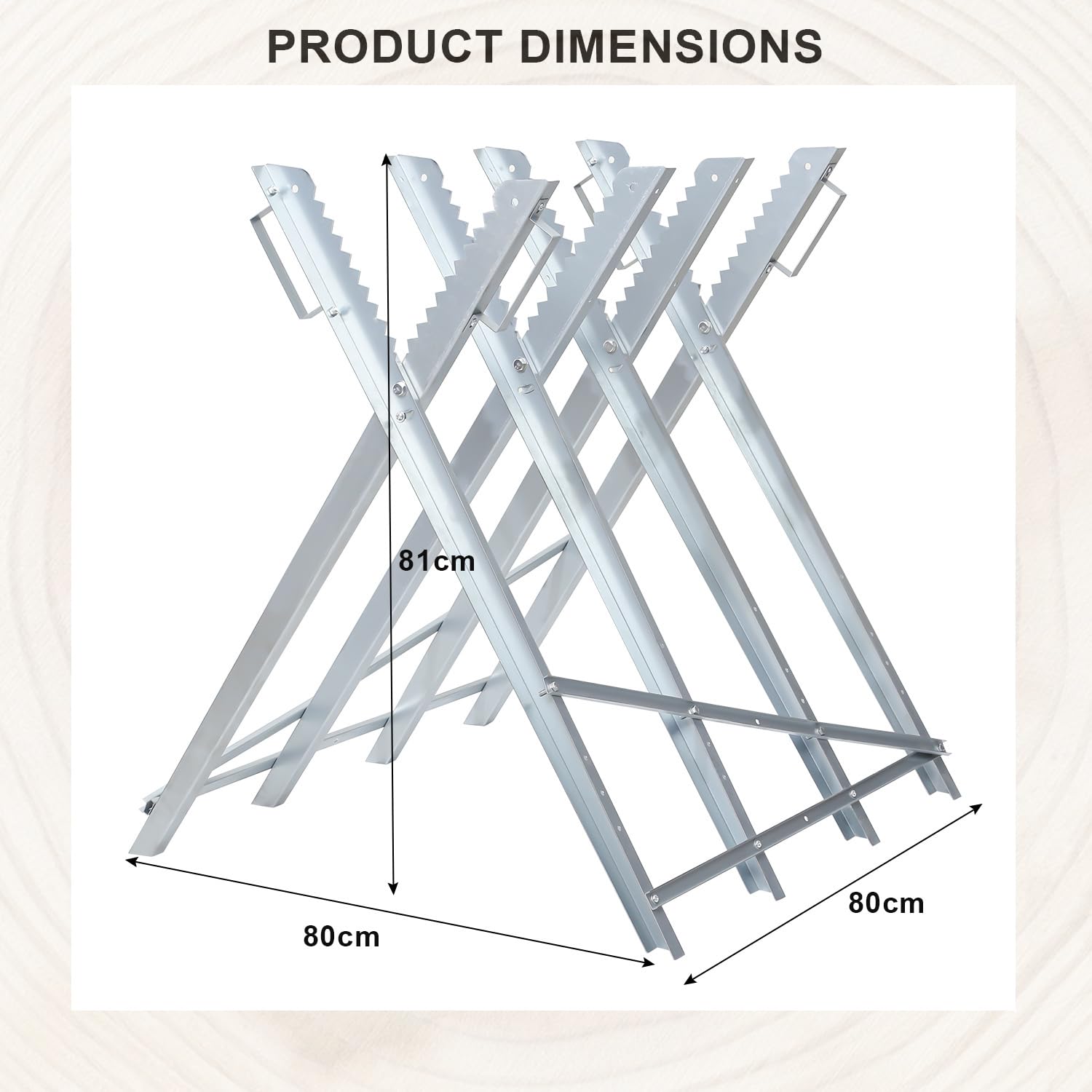 Chevalet de sciage pour tronçonneuse, charge jusqu'à 150 kg, robuste et pliable, peu encombrant, tôle galvanisée pour résistance à l'humidité et à la corrosion, 81 x 80 x 80 cm