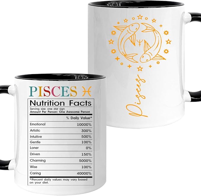 Pisces Gifts For Women, Zodiac Gifts For Women, Pisces Cup, Pisces Mug, 11 Oz Coffee Mug with Pisces Signs, Astrology Gifts For Women Friend Bestie, Birthday Zodiac Gifts, Horoscope Spiritual Gifts